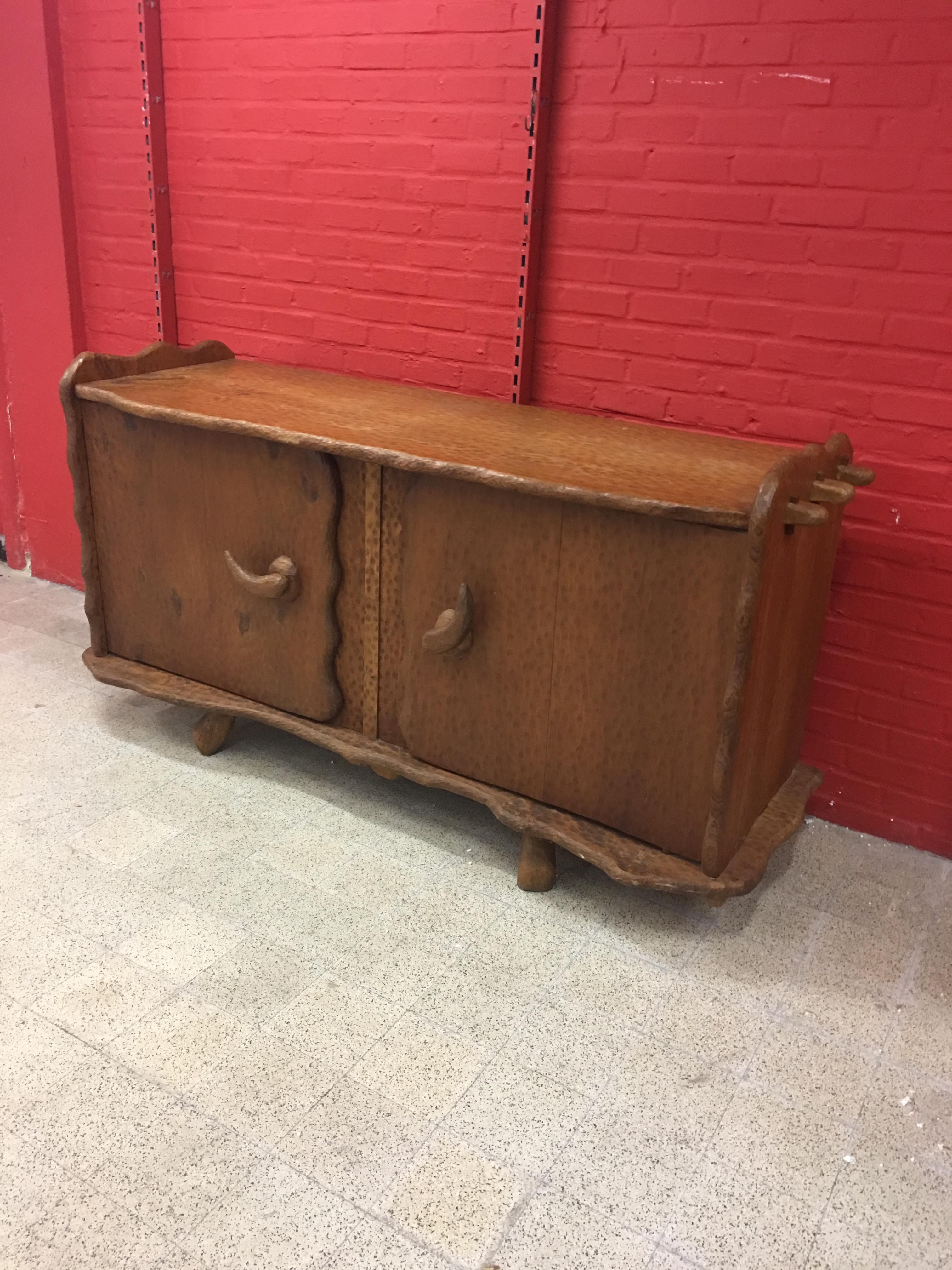 Mid-20th Century Exceptional Brutalist Furniture in Solid Elm circa 1950, Work with Gouge For Sale