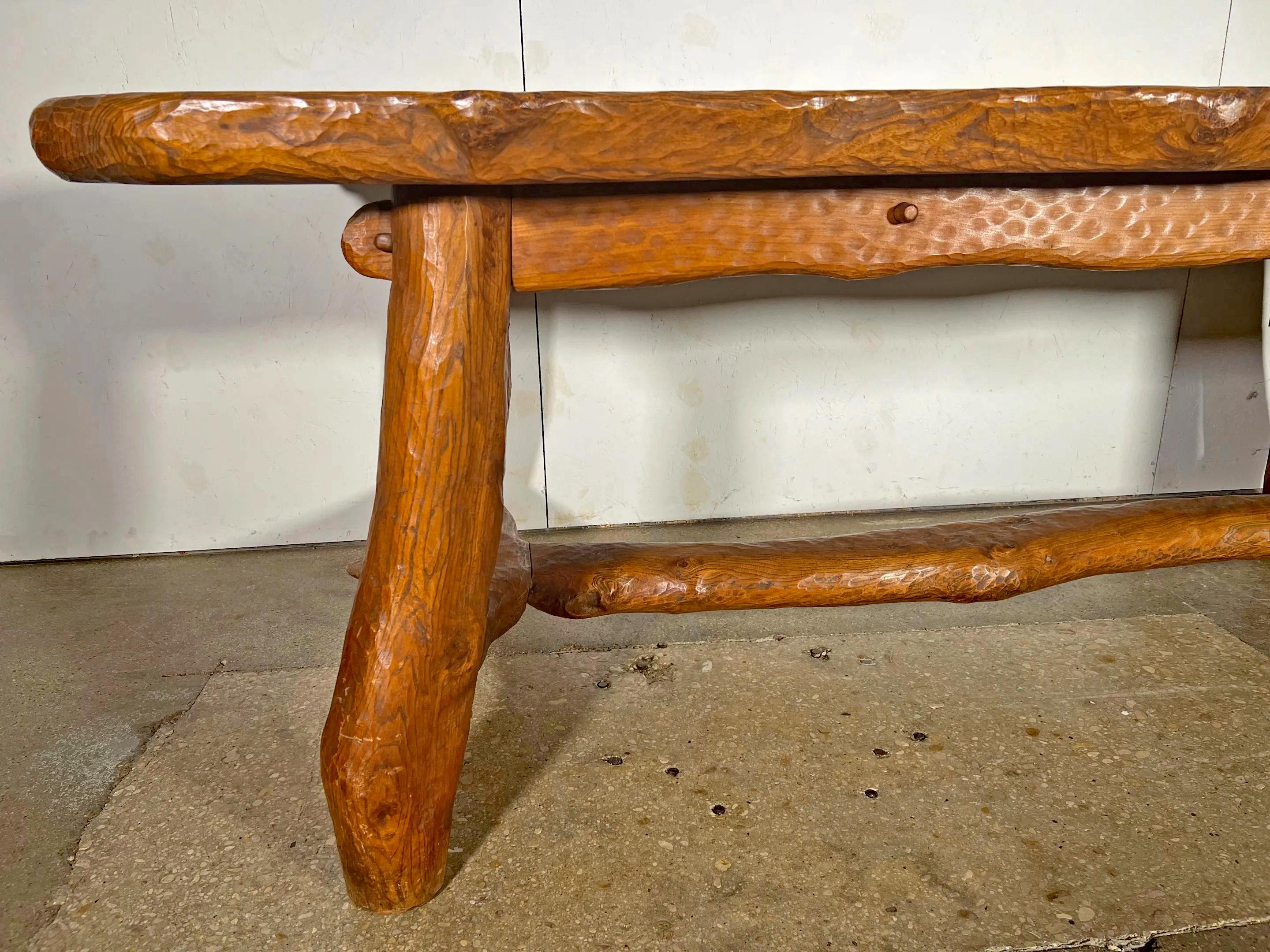 Exceptional Brutalist Table In Solid Elm Circa 1950 For Sale 1