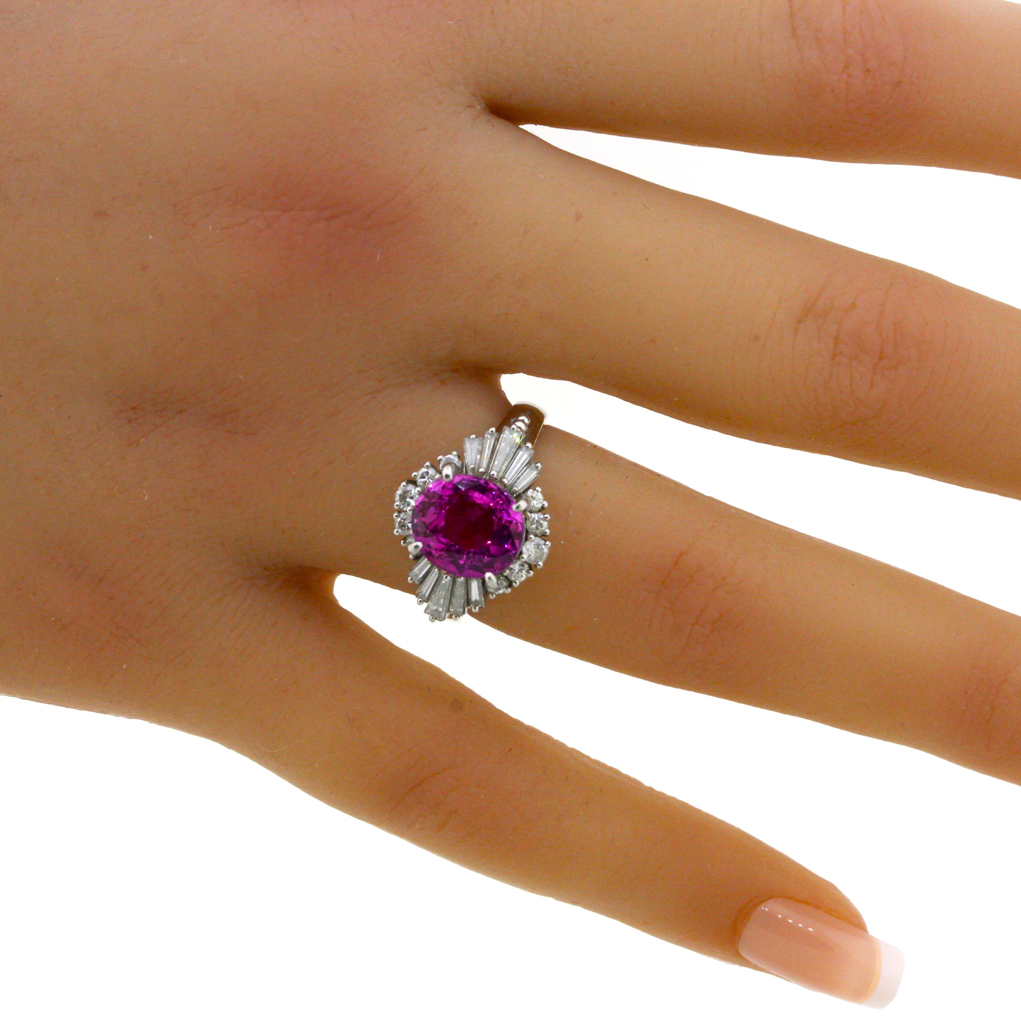 Außergewöhnlicher Platinring mitbblegum-rosa Saphir und Diamant, GIA-zertifiziert im Angebot 6