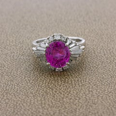 Exceptional Bubblegum Pink Sapphire Diamond Platinum Ring, GIA Certified