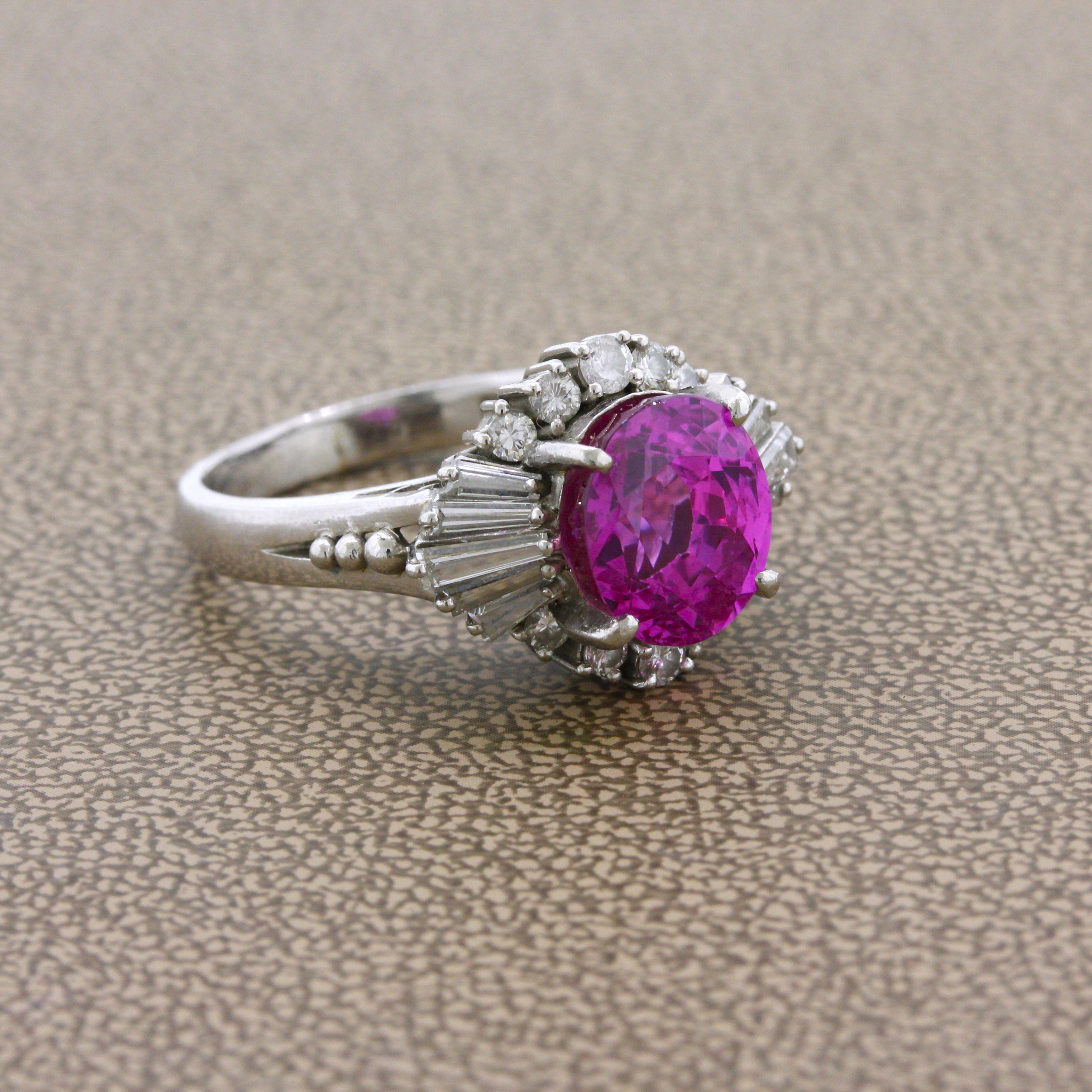 Außergewöhnlicher Platinring mitbblegum-rosa Saphir und Diamant, GIA-zertifiziert (Rundschliff) im Angebot