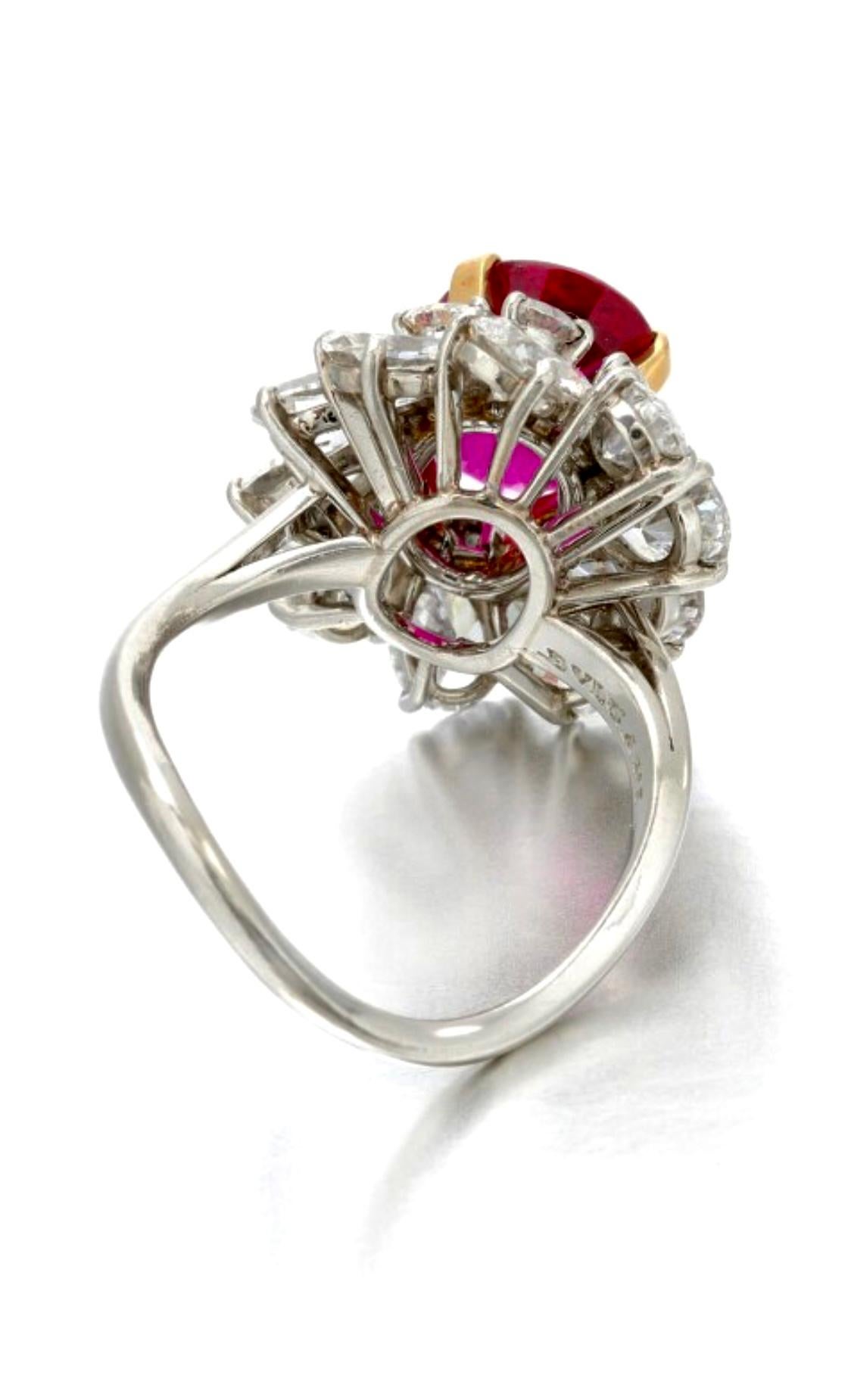 Exceptional  Bulgari Burma No Heat Ruby and Diamond Ring Ballerina 1960`s For Sale 1