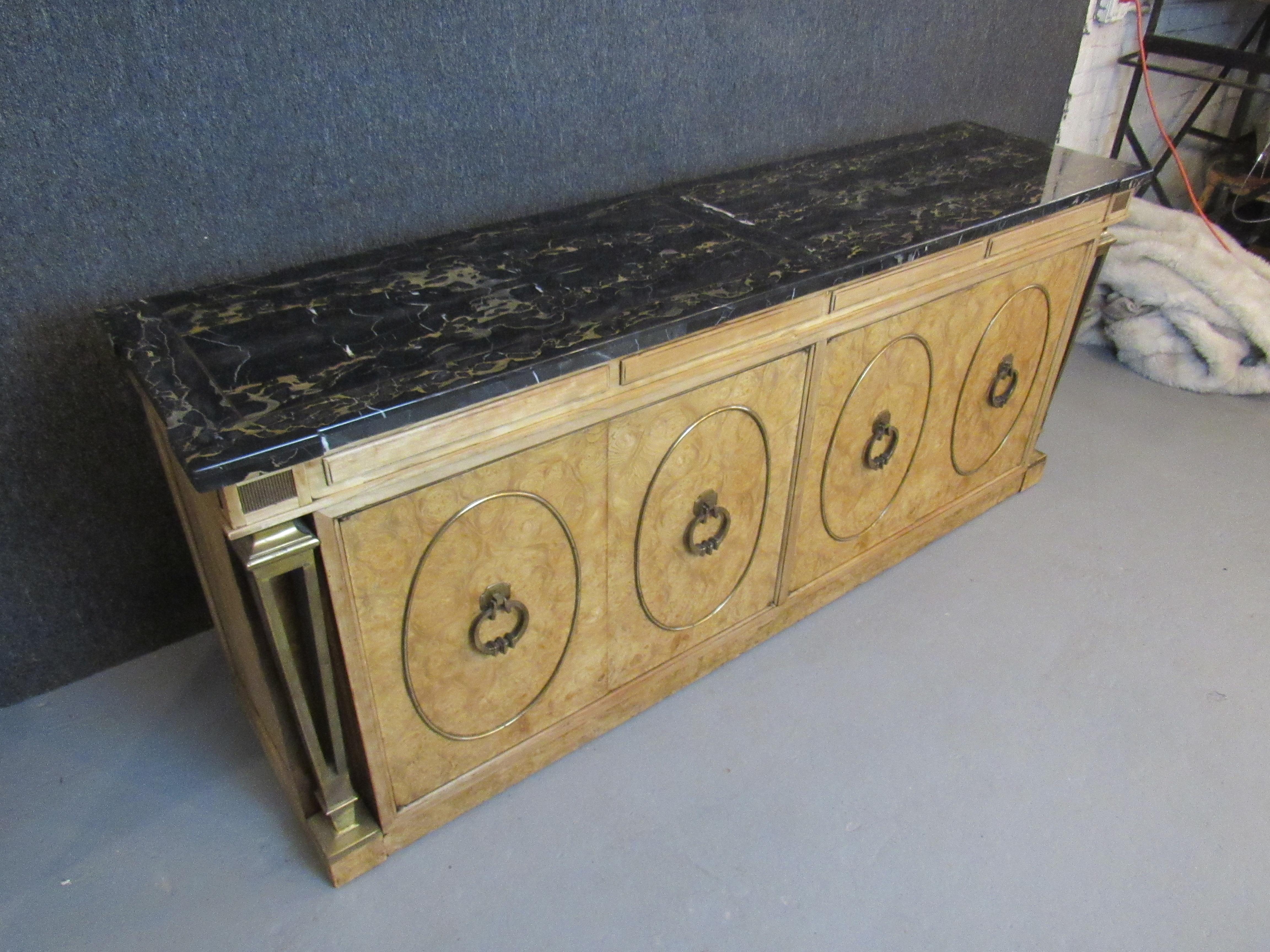 Mid-Century Modern Exceptional Burl & Marble Mastercraft Credenza For Sale