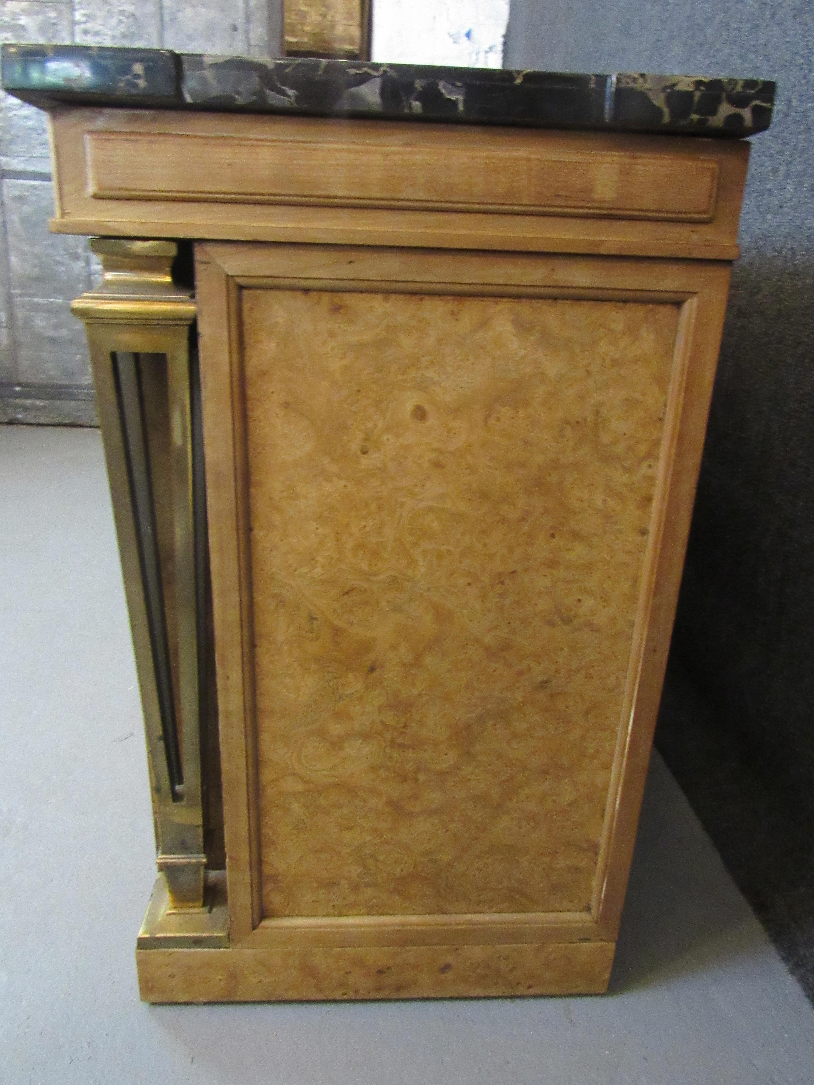Carved Exceptional Burl & Marble Mastercraft Credenza For Sale
