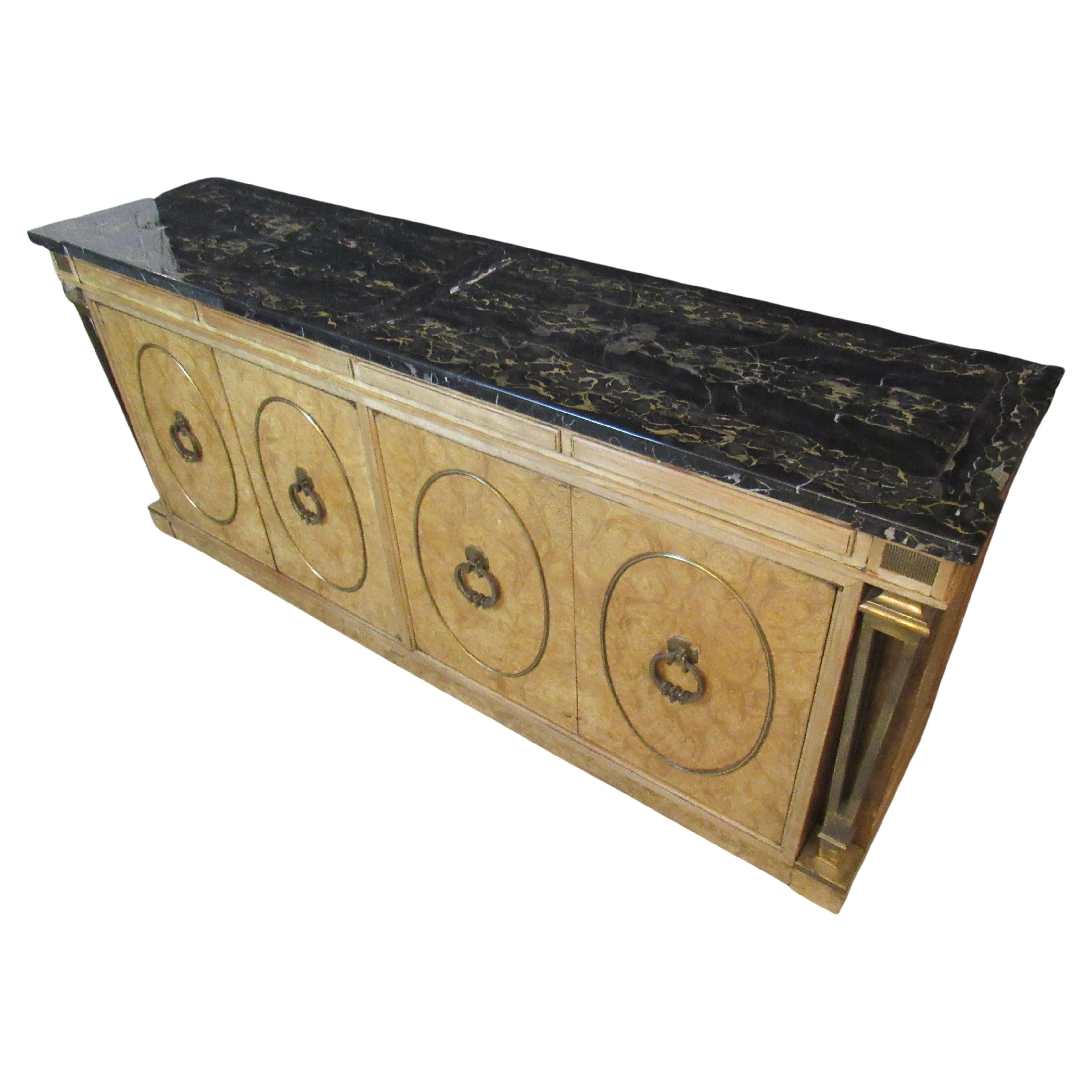 Exceptional Burl & Marble Mastercraft Credenza For Sale