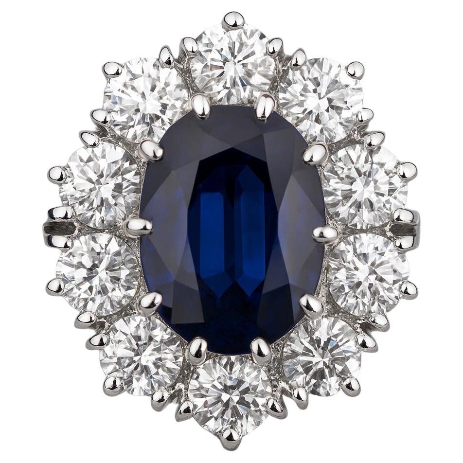 Exceptional Burma Sapphire & Diamond Cluster Ring For Sale