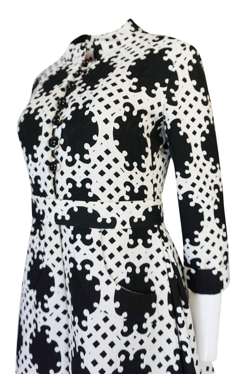 Exceptional c1966 Donald Brooks Graphic Black & White Dress 2