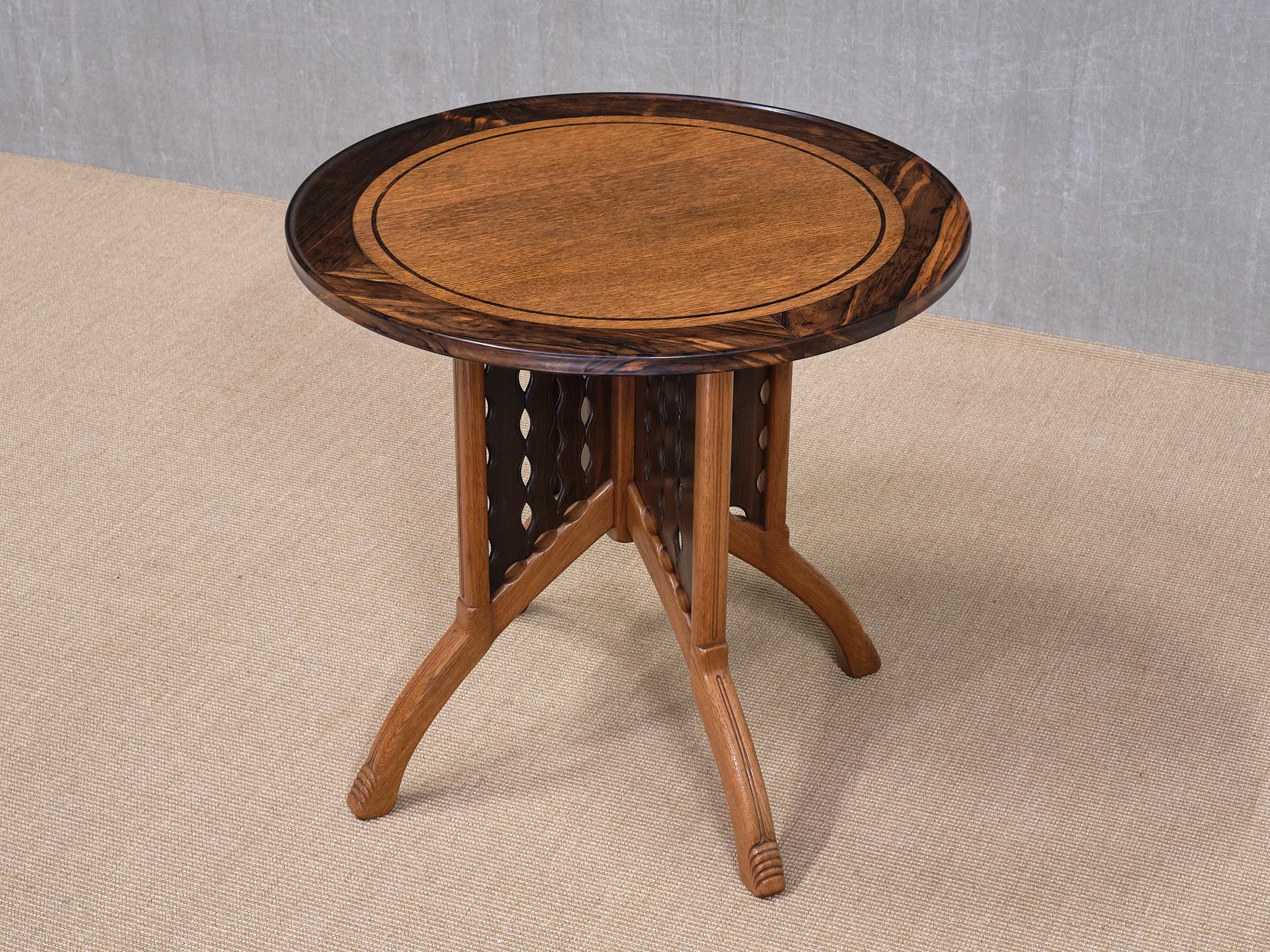 Art Deco Exceptional C.A. Lion Cachet Attributed Center Table, Oak and Macassar, 1920s For Sale