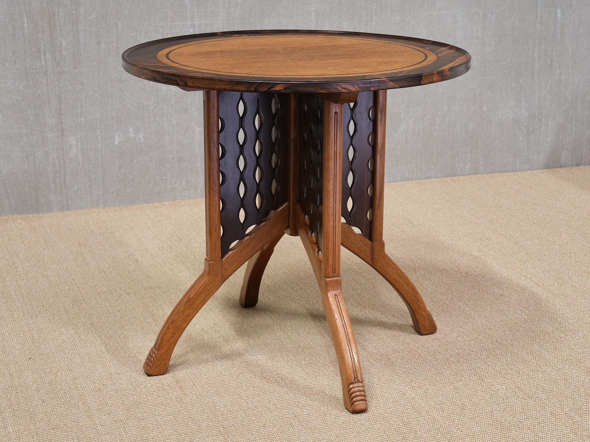 Early 20th Century Exceptional C.A. Lion Cachet Attributed Center Table, Oak and Macassar, 1920s For Sale