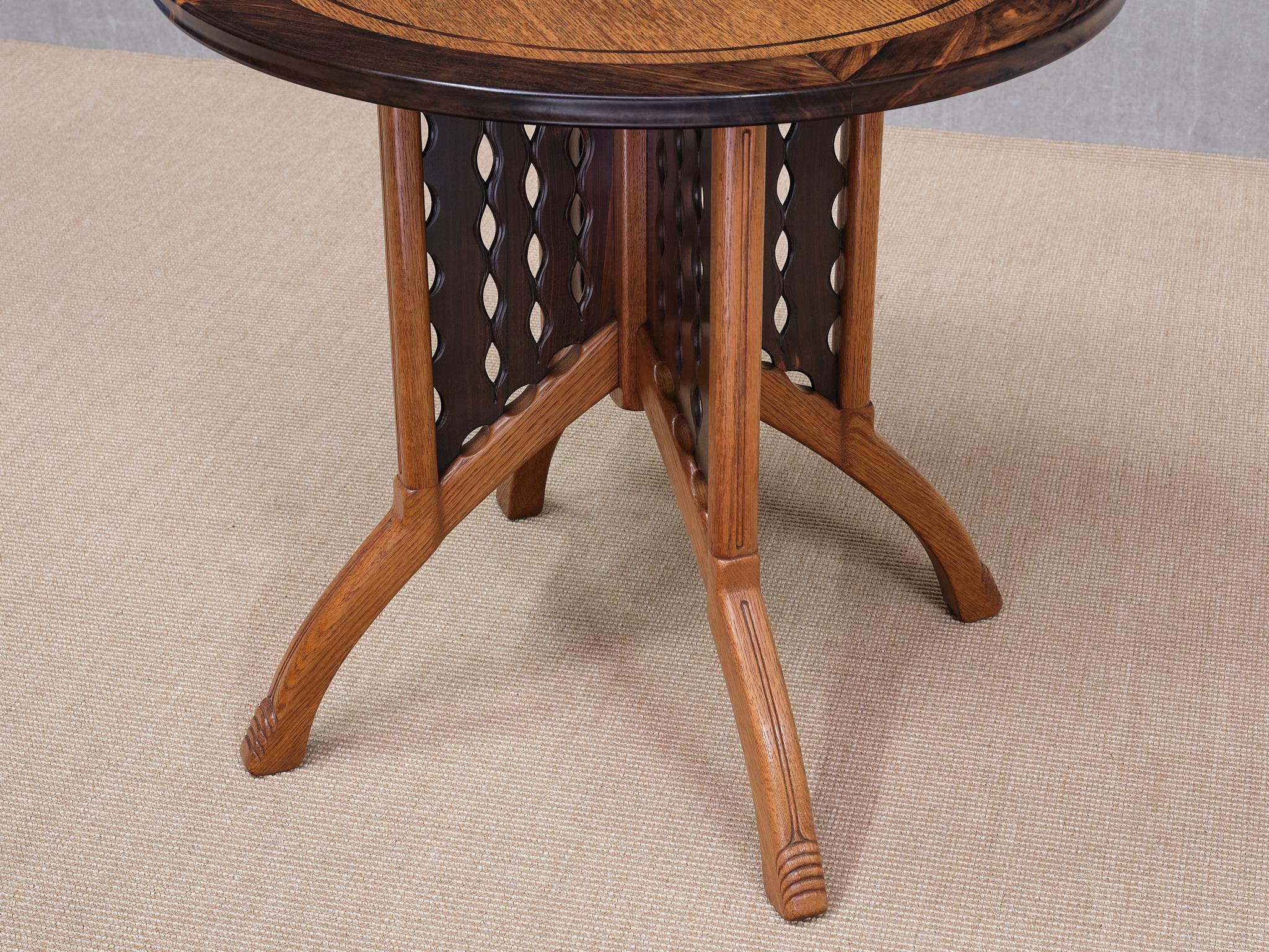 Exceptional C.A. Lion Cachet Attributed Center Table, Oak and Macassar, 1920s For Sale 1