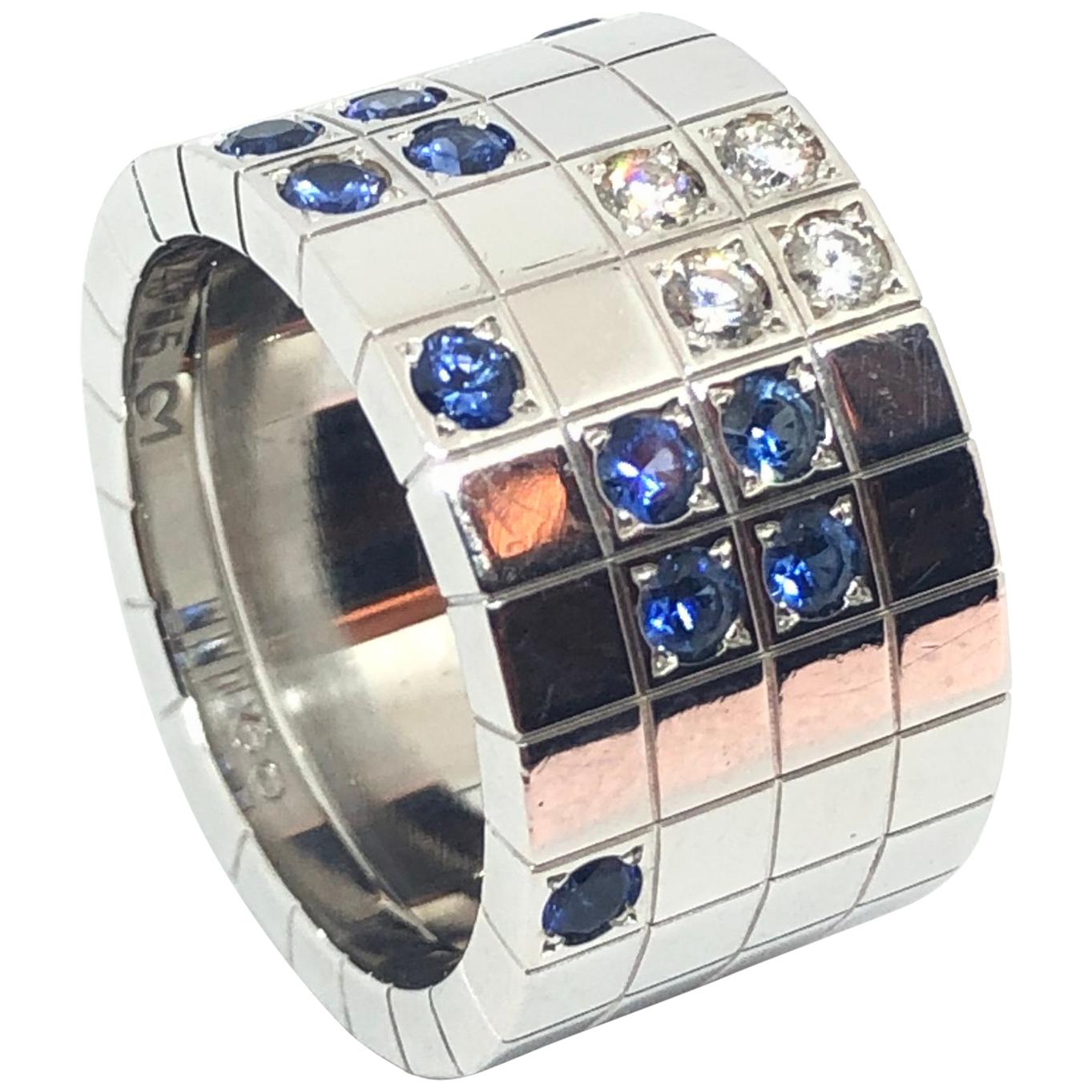 Exceptional Cartier Ring in 18 Karat White Gold with Sapphires and Diamonds For Sale