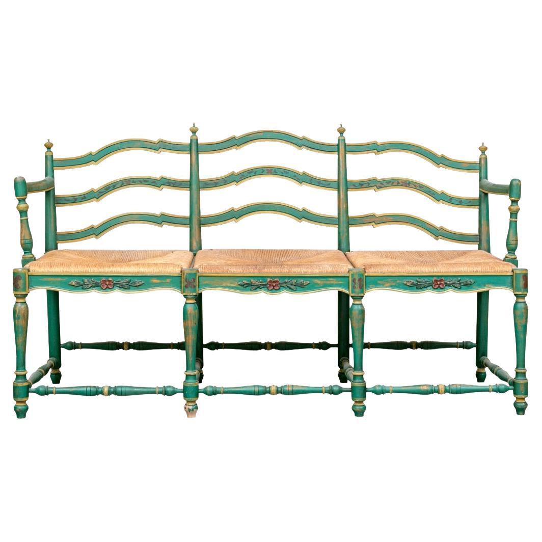 Exceptional Carved And Painted Three Seat Bench