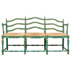 Exceptional Carved And Painted Three Seat Bench