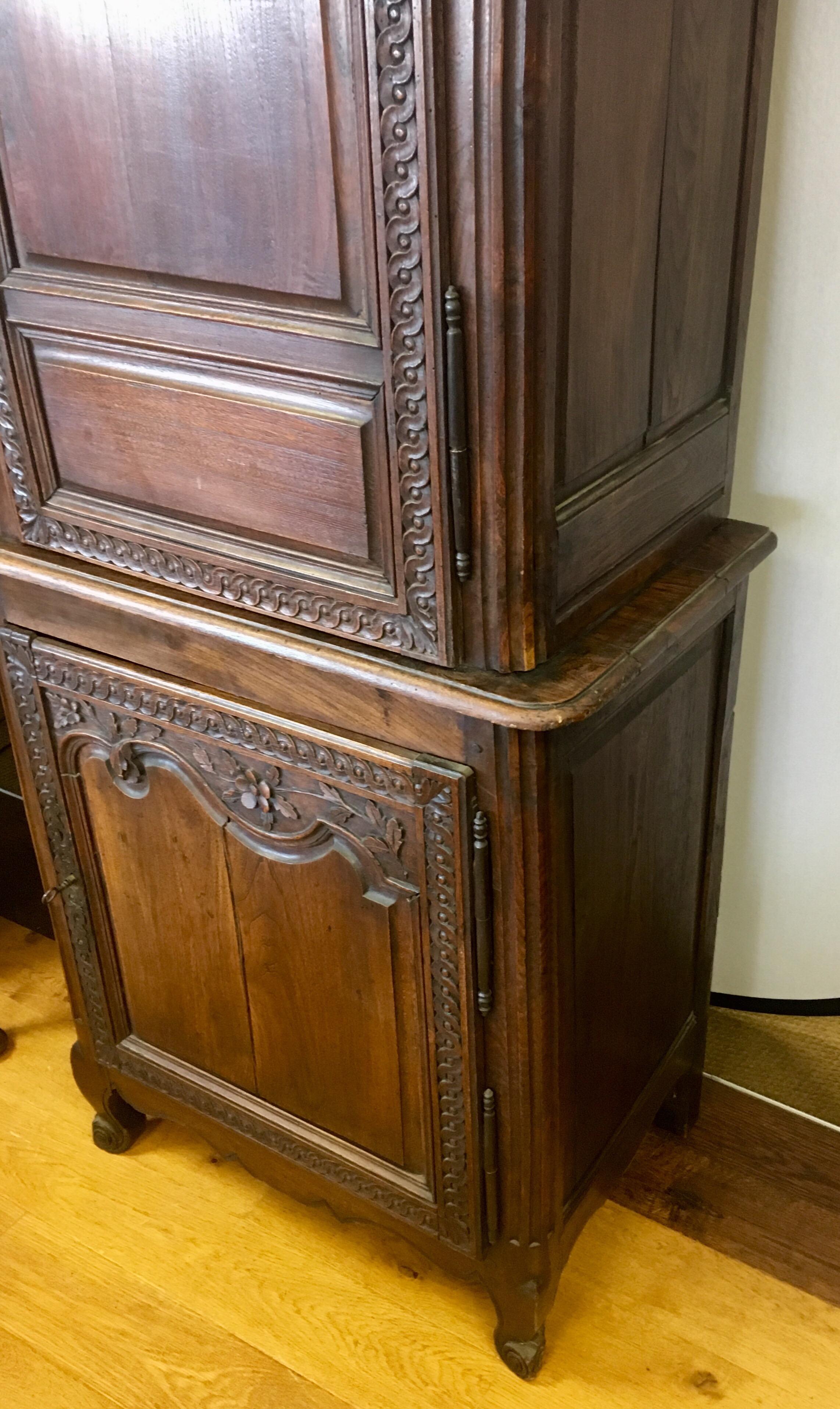 Chestnut Exceptional Carved French Cabinet Armoire Early 19th Century Wardrobe