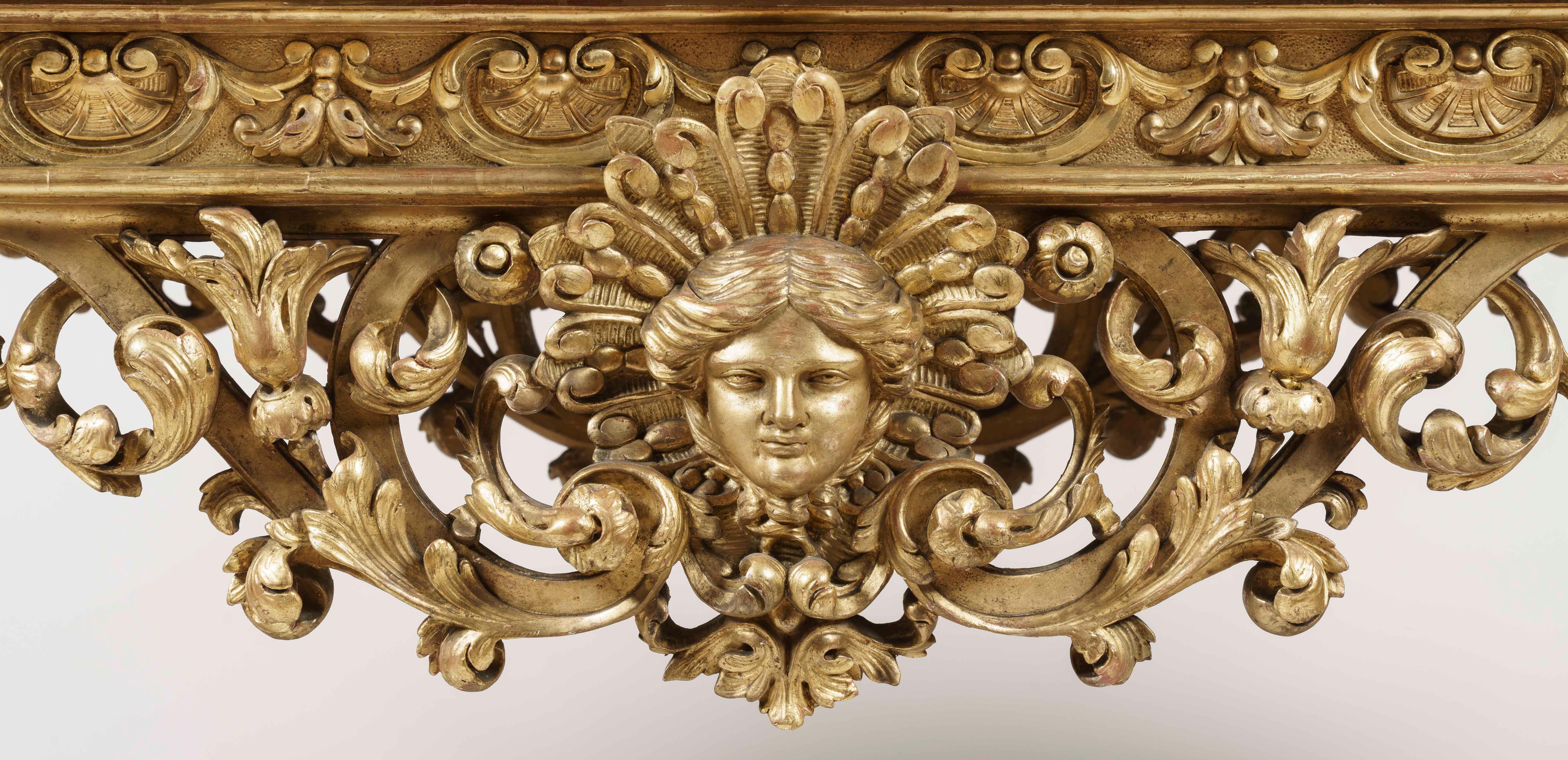 Außergewöhnlicher geschnitzter Tisch aus vergoldetem Holz im Louis XIV.-Stil (Französisch) im Angebot