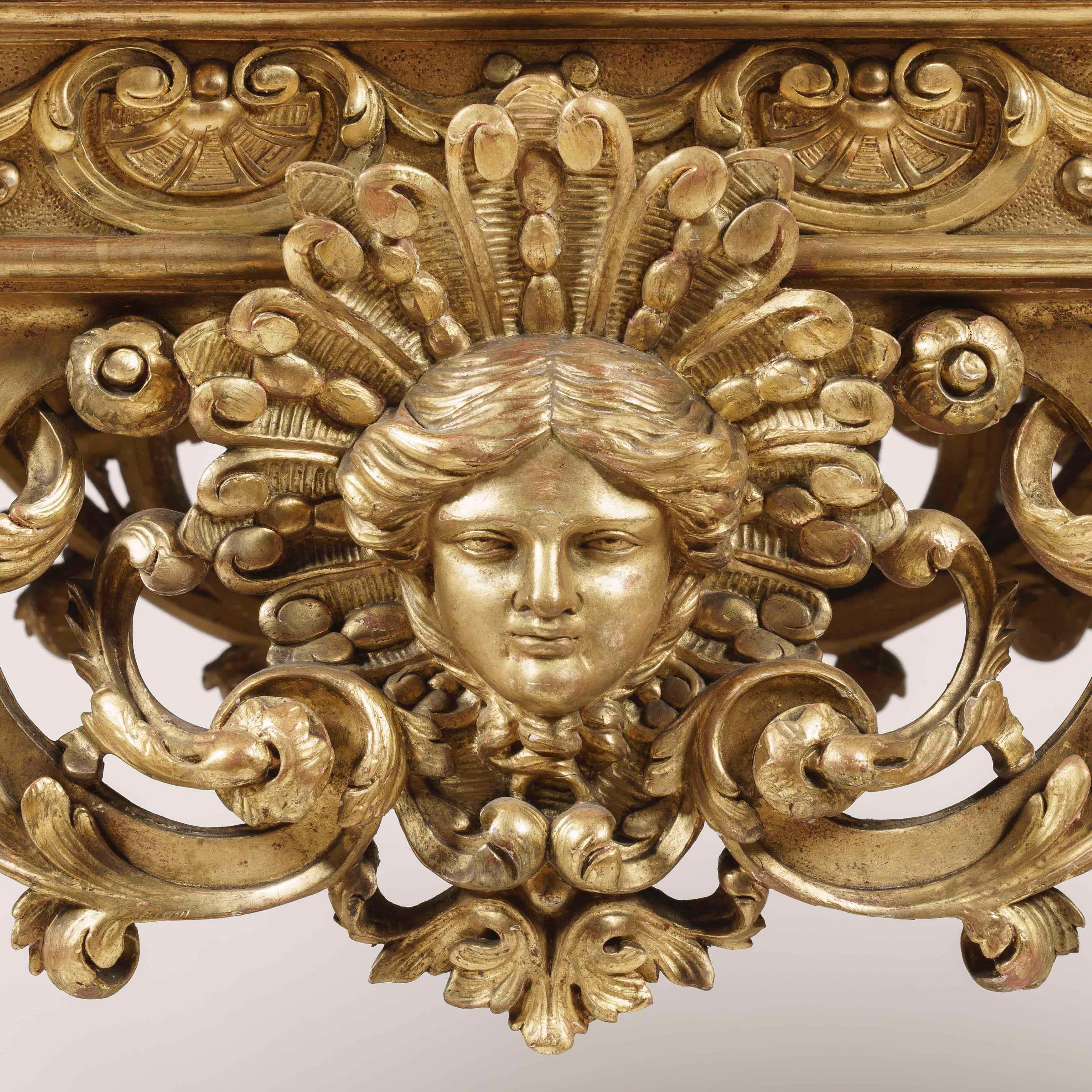 Außergewöhnlicher geschnitzter Tisch aus vergoldetem Holz im Louis XIV.-Stil im Zustand „Gut“ im Angebot in London, GB