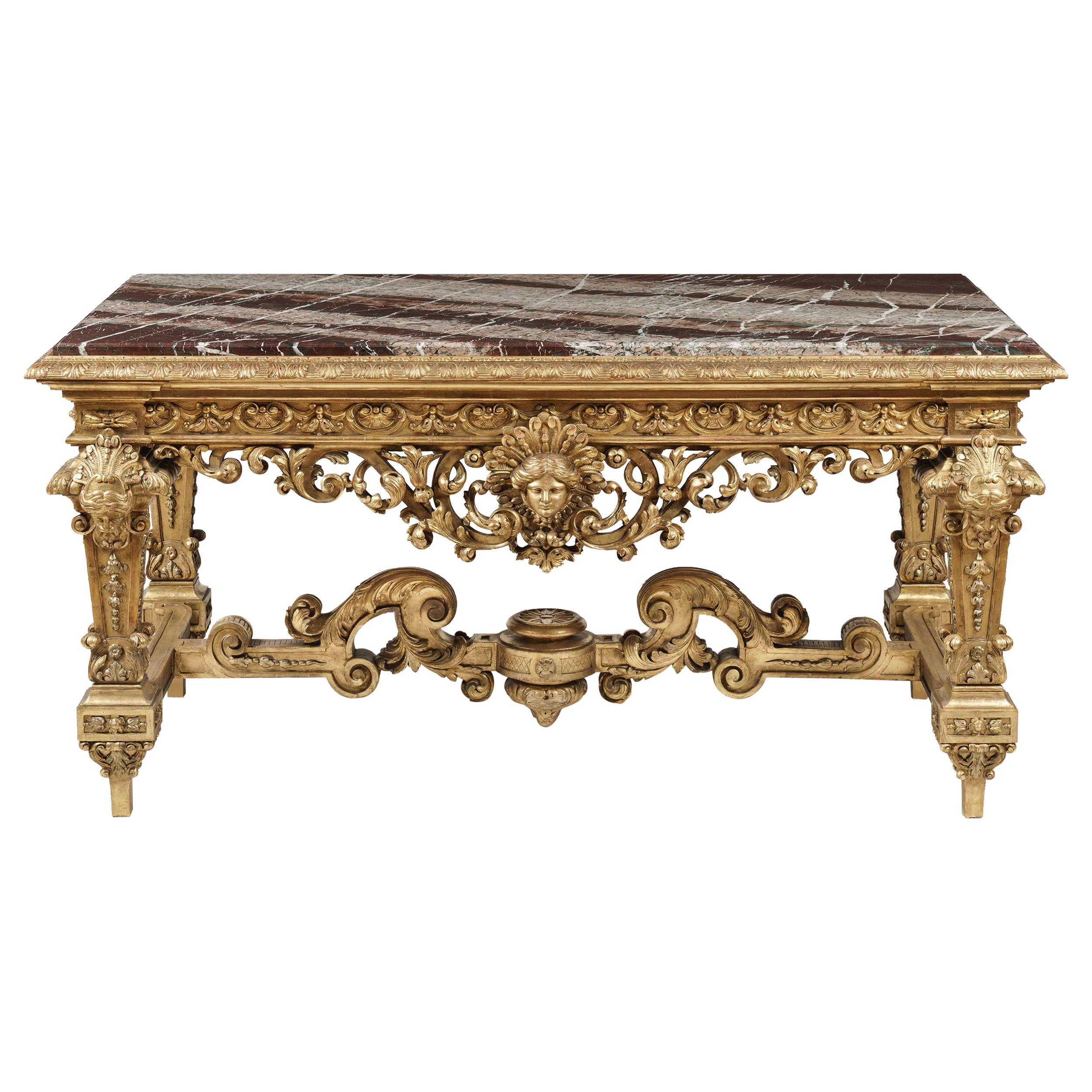 Exceptional Carved Giltwood Centre Table in the Louis XIV Style For Sale