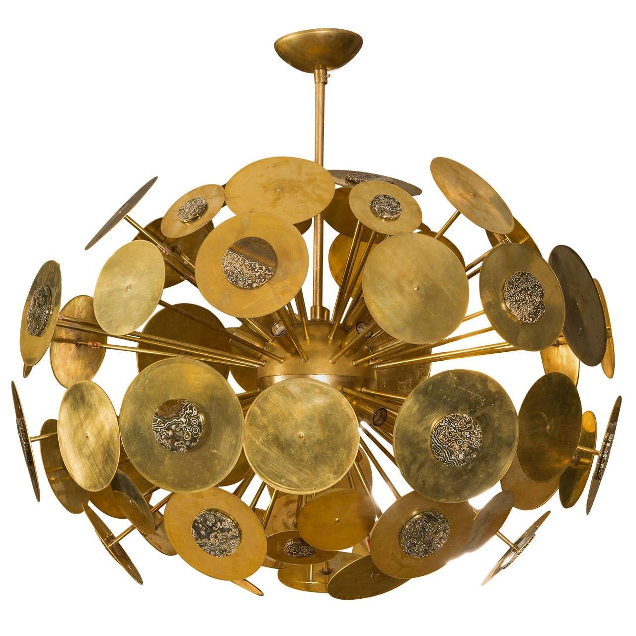 Exceptional Chandelier in Brass with Jasper Stone