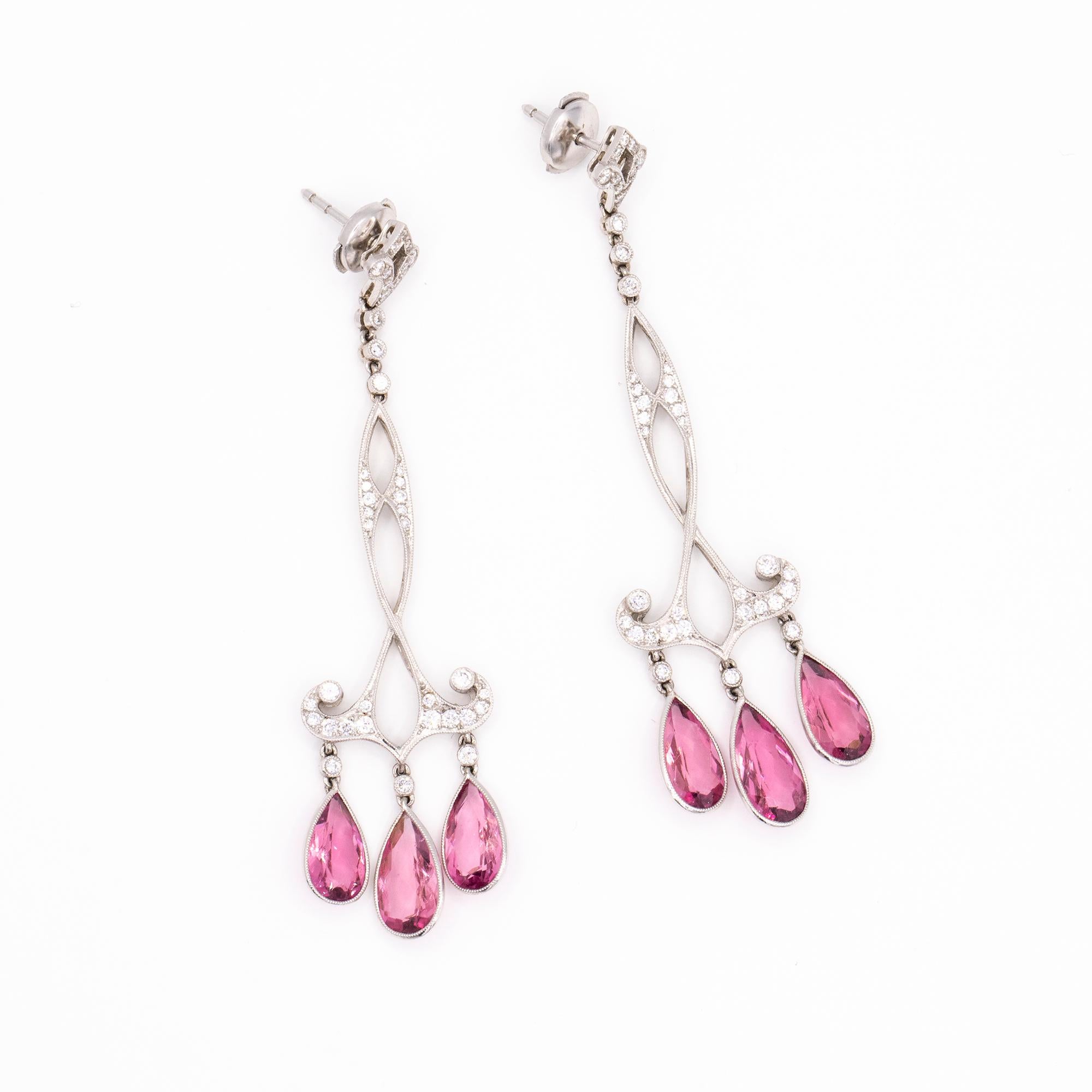 Women's Exceptional Chandelier Pink Tourmaline and Diamond Earrings