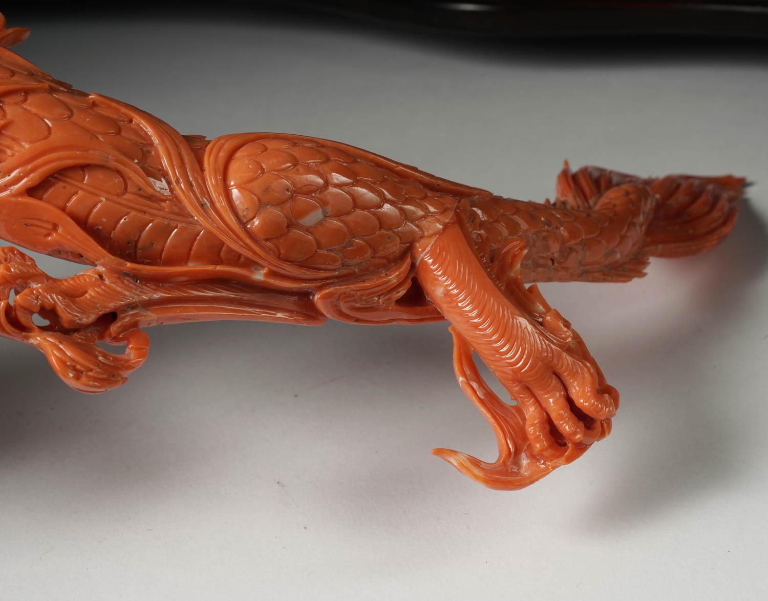Exceptional Chinese Carved Coral Dragon with Fire, Qing Dynasty 6