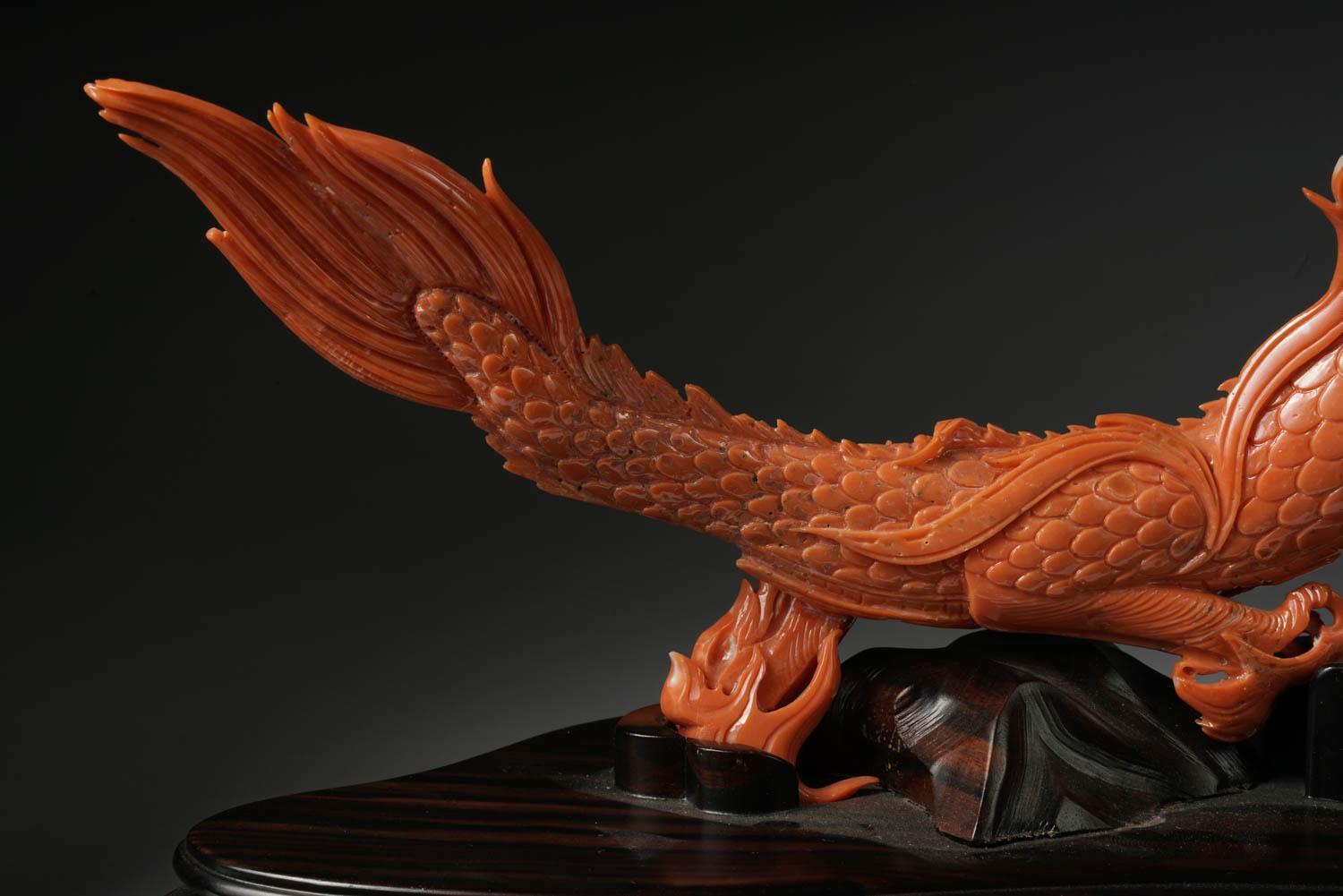 Exceptional Chinese Carved Coral Dragon with Fire, Qing Dynasty 4