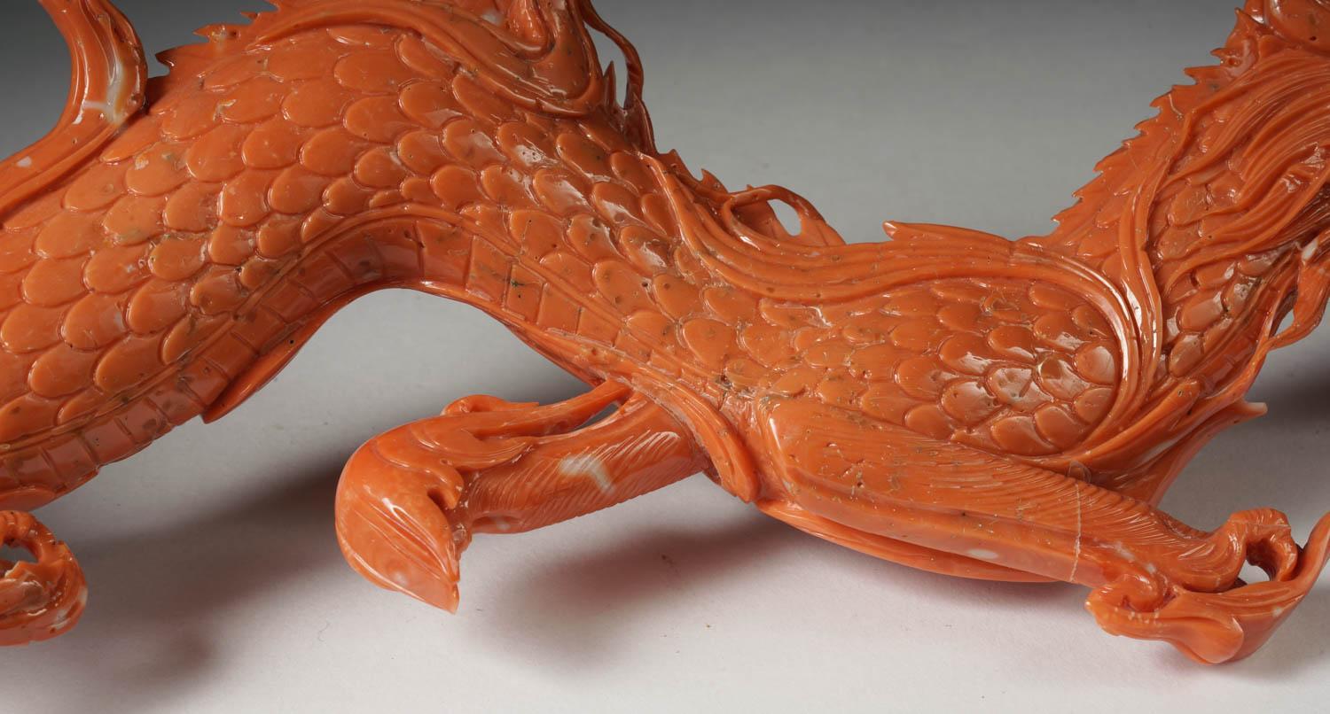 Exceptional Chinese Carved Coral Dragon with Fire, Qing Dynasty 5