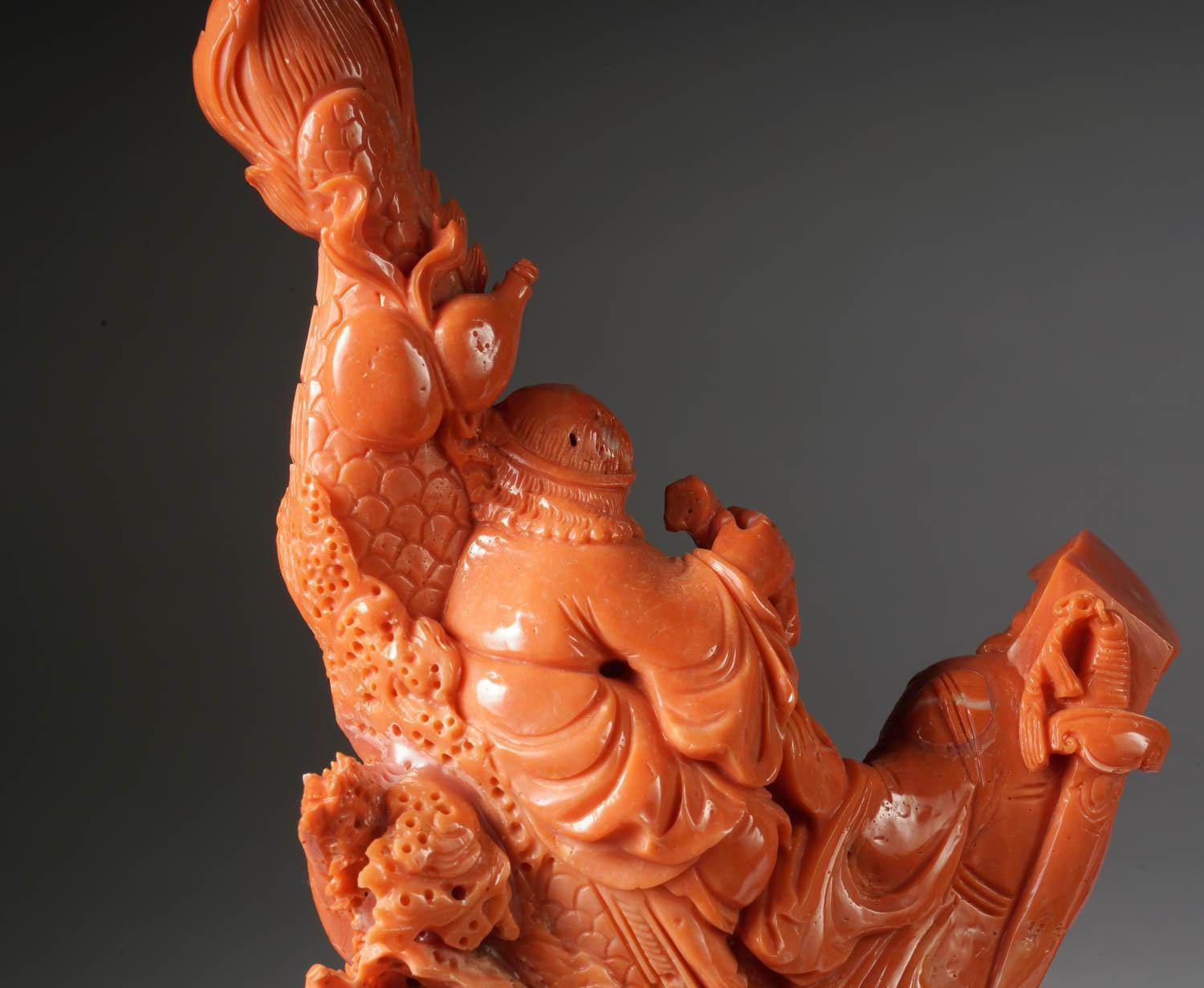 Exceptional Chinese Carved Coral Figural Group of a Boat with Eight Immortals For Sale 10