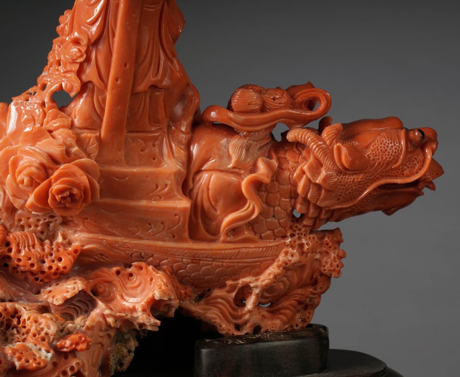Exceptional Chinese Carved Coral Figural Group of a Boat with Eight Immortals For Sale 4