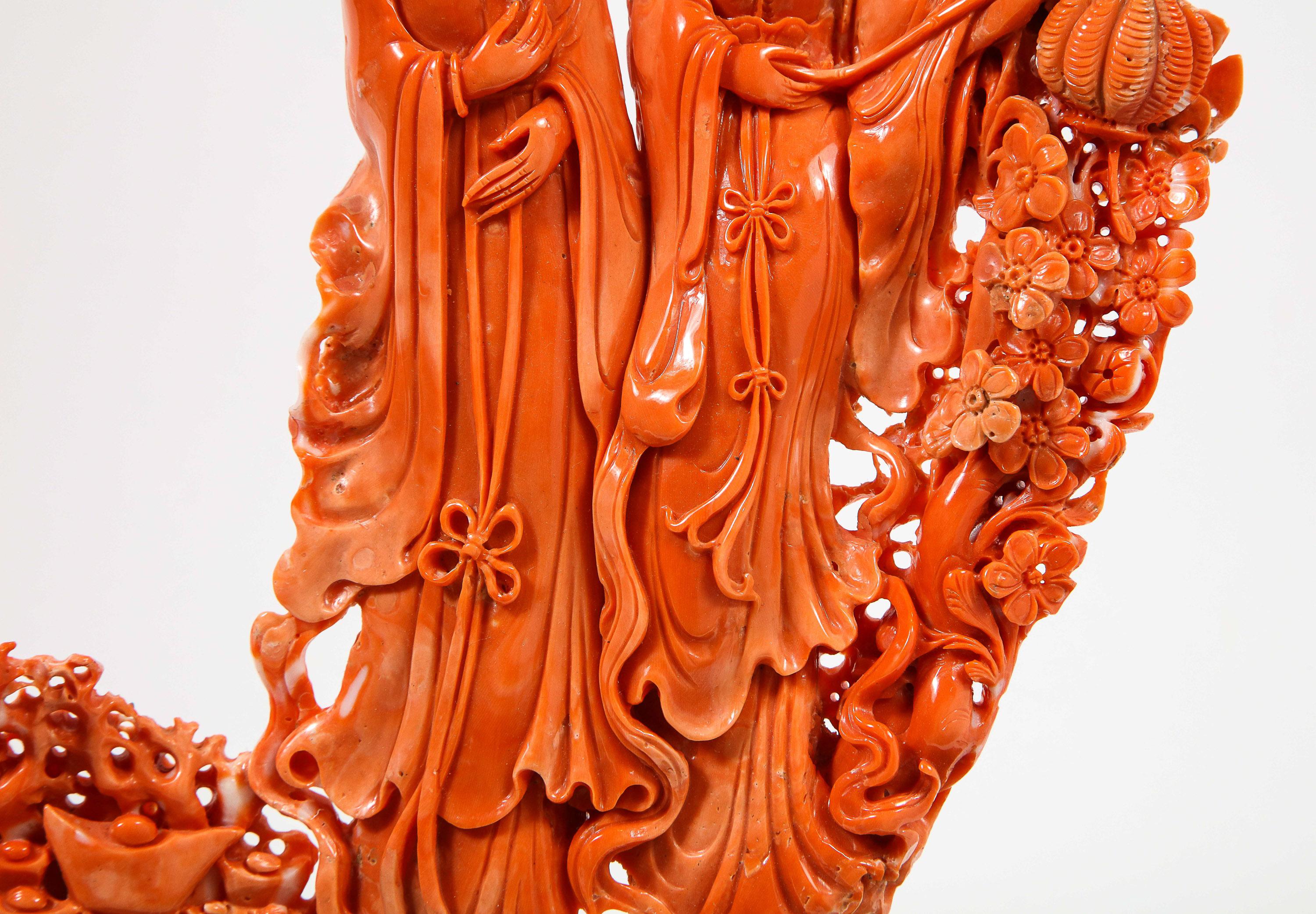 Exceptional Chinese Carved Coral Figural Group of Female Immortals 6
