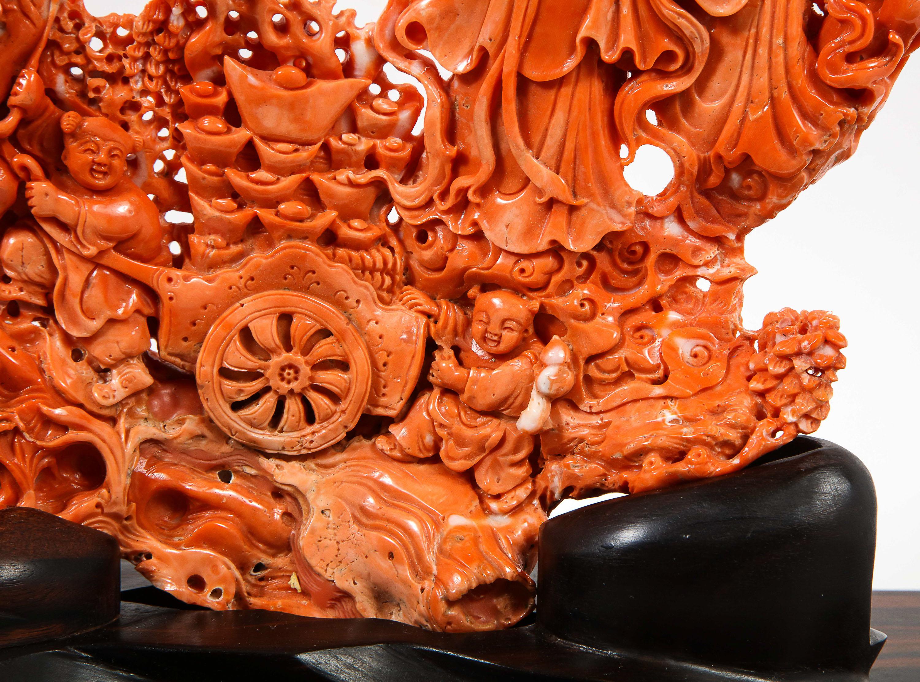 Exceptional Chinese Carved Coral Figural Group of Female Immortals 7