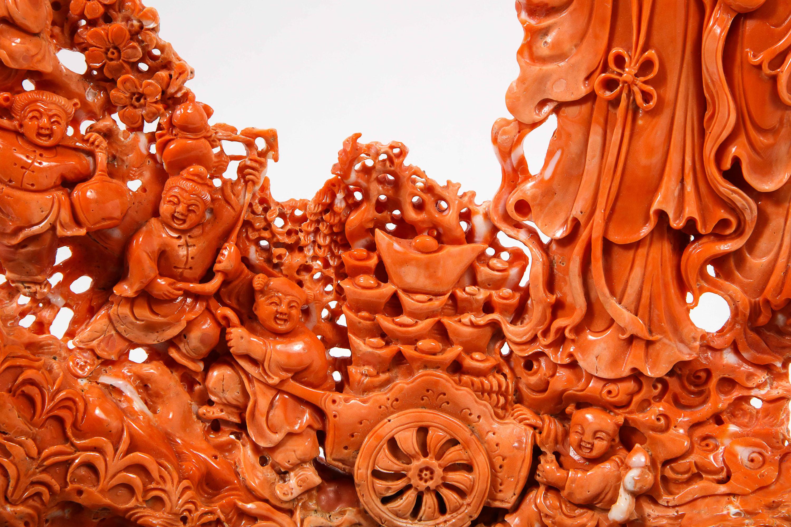 Exceptional Chinese Carved Coral Figural Group of Female Immortals 8