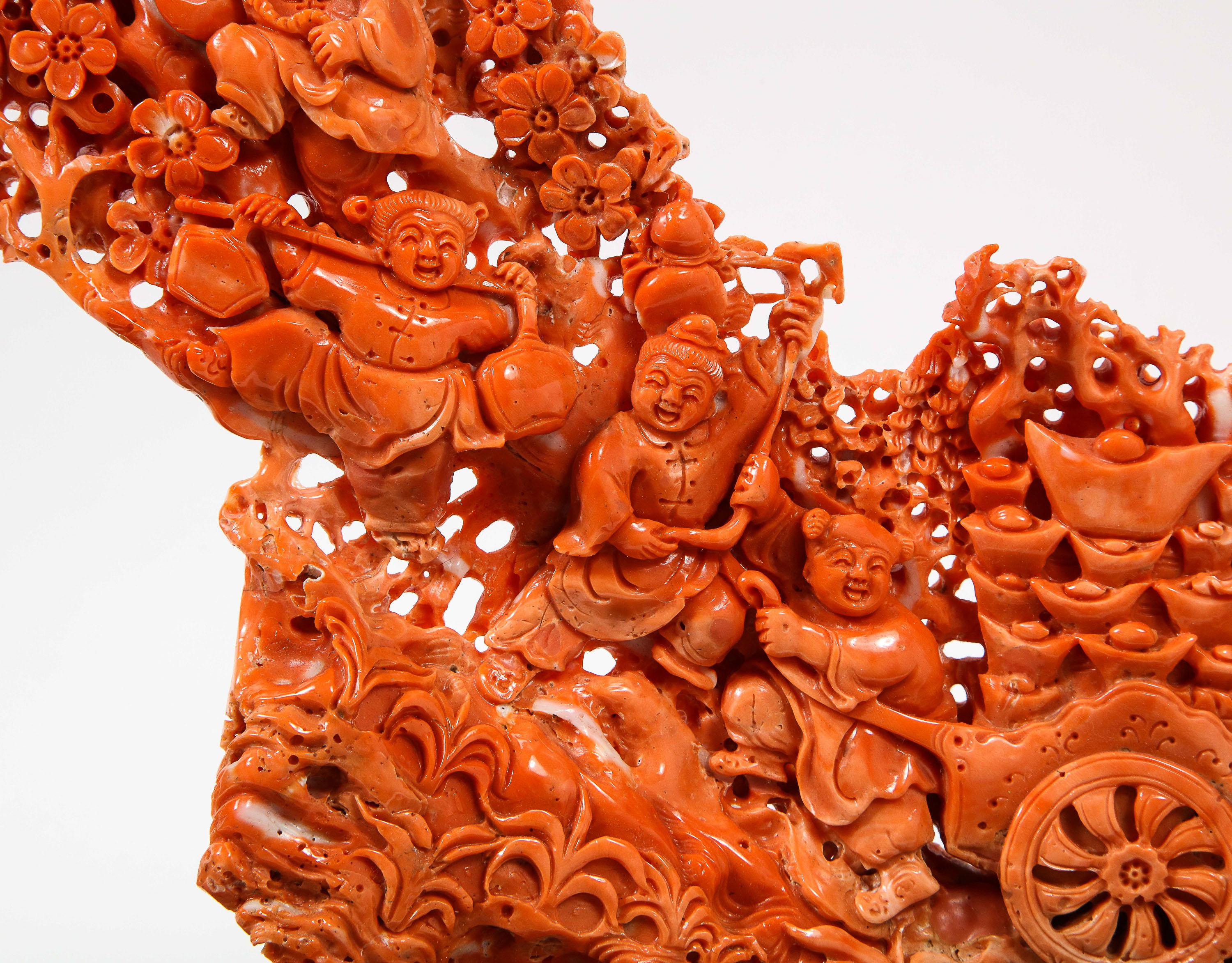 Exceptional Chinese Carved Coral Figural Group of Female Immortals 9