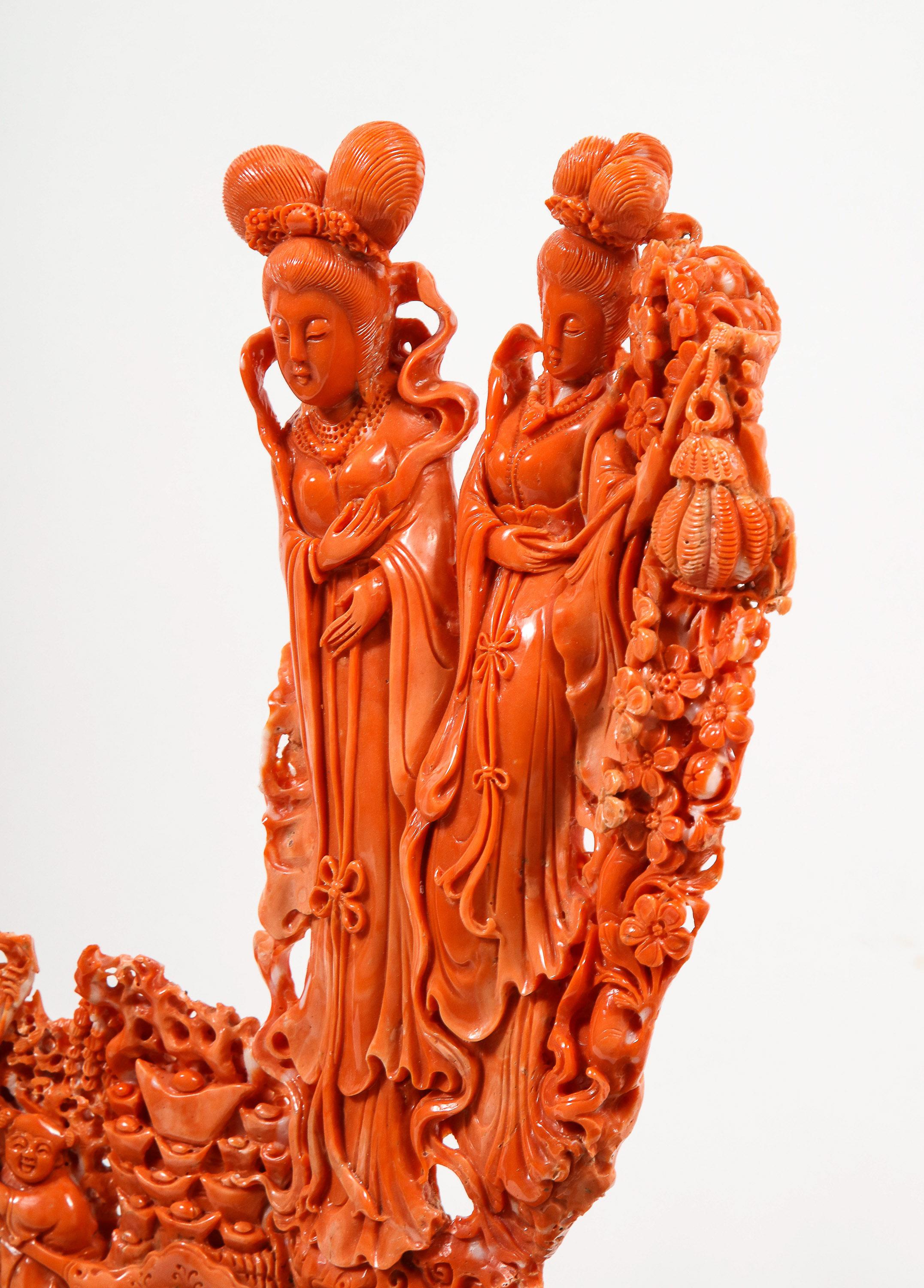 Exceptional Chinese Carved Coral Figural Group of Female Immortals 11
