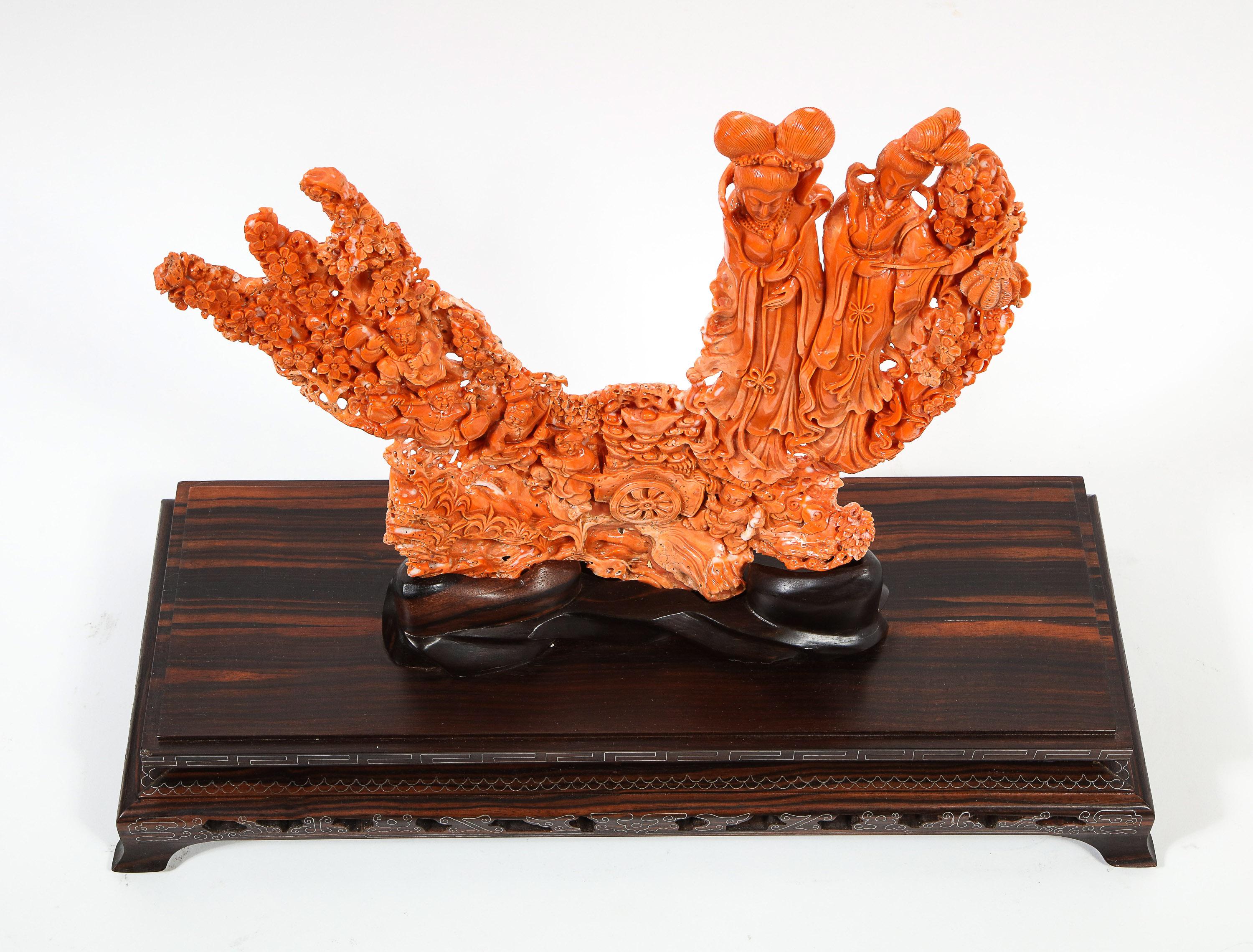 Exceptional Chinese Carved Coral Figural Group of Female Immortals 4