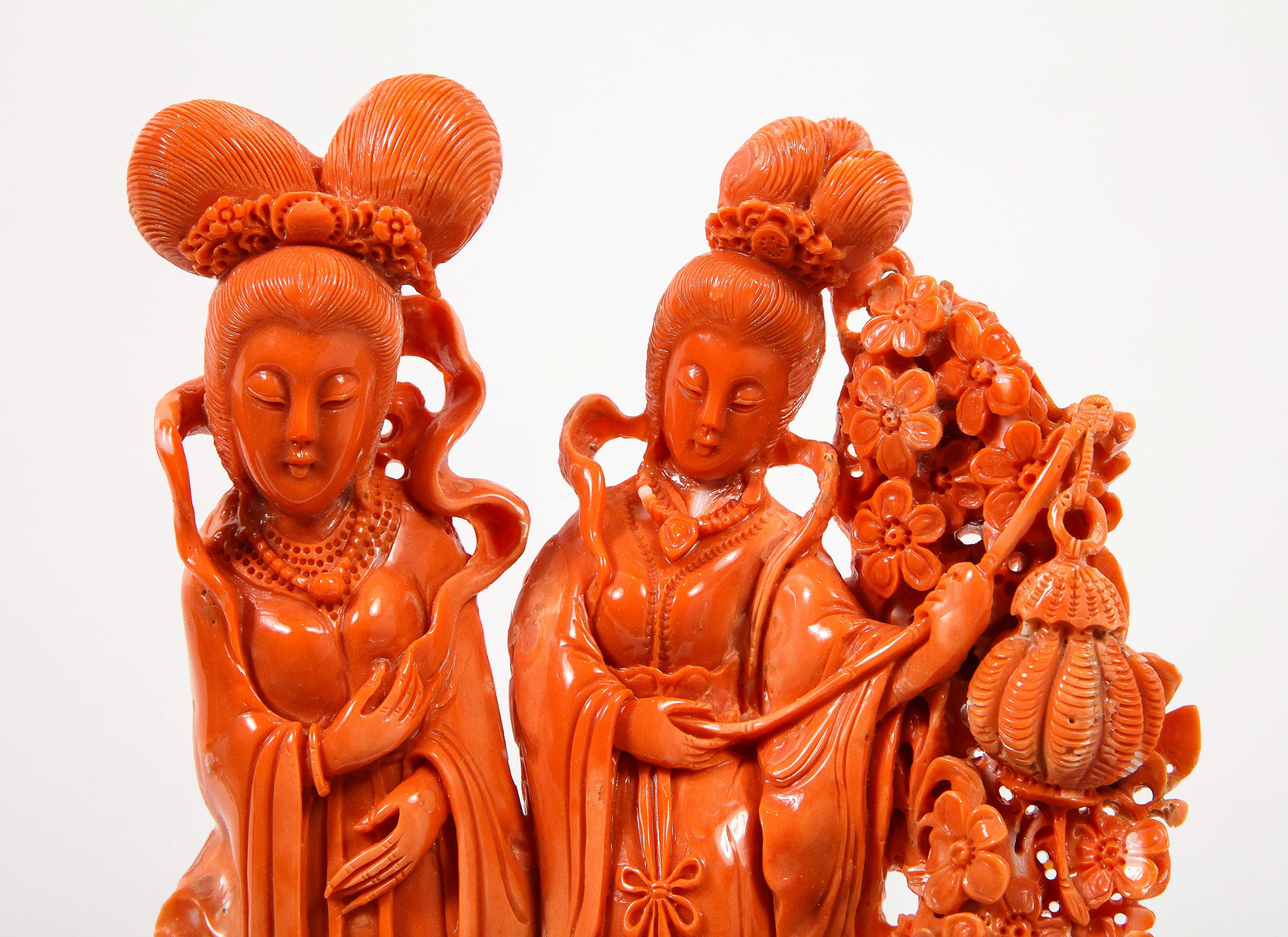 Exceptional Chinese Carved Coral Figural Group of Female Immortals 5