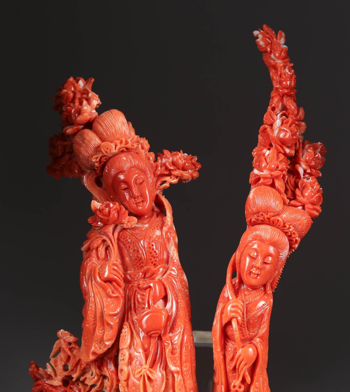 Exceptional Chinese Carved Coral Figural Group of Immortals 5