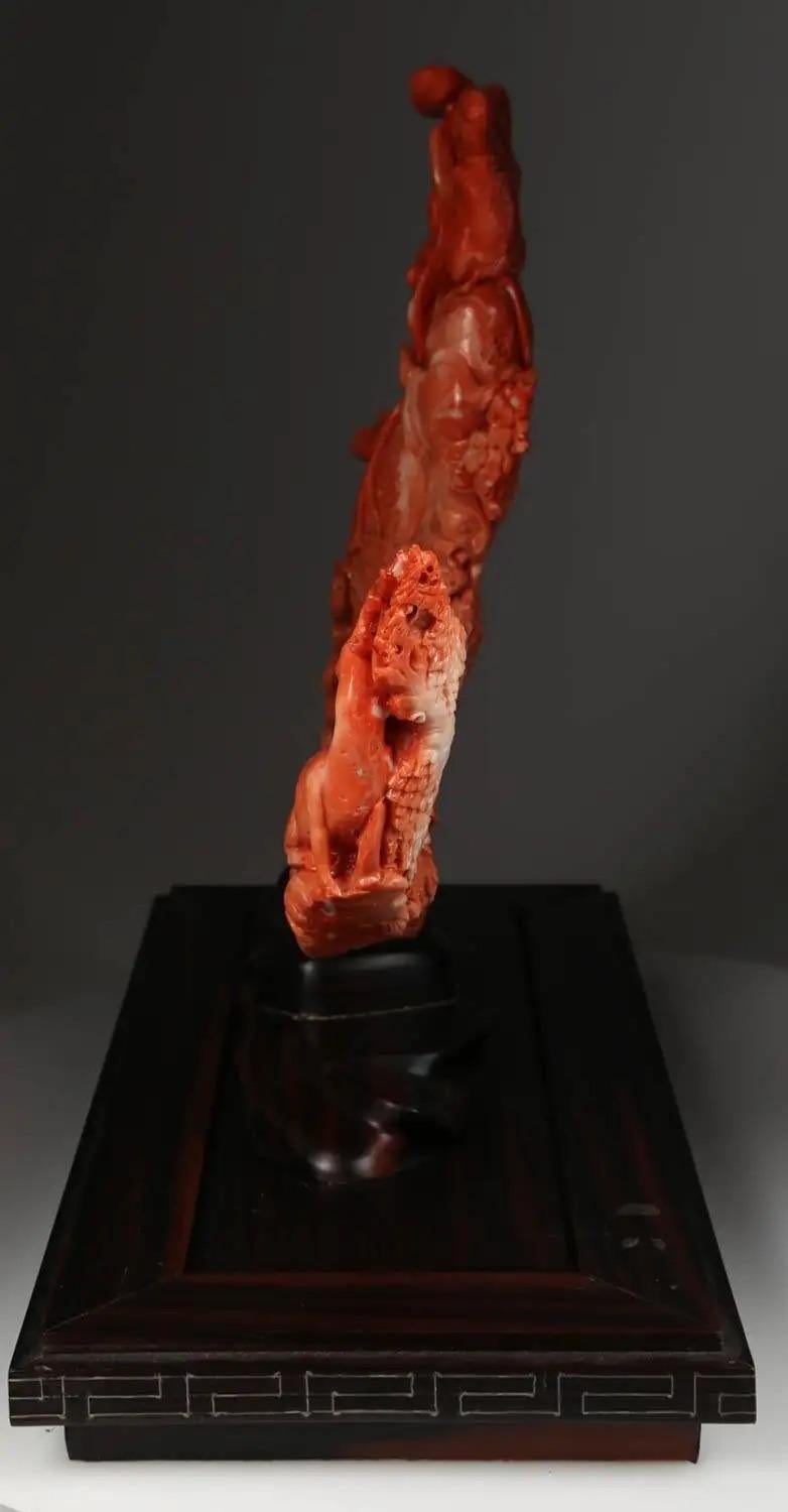 20th Century Exceptional Chinese Carved Coral Figure of a Guanyin with Deer