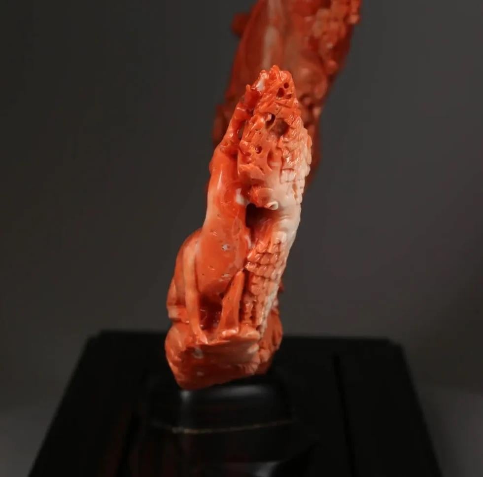 Exceptional Chinese Carved Coral Figure of a Guanyin with Deer 1