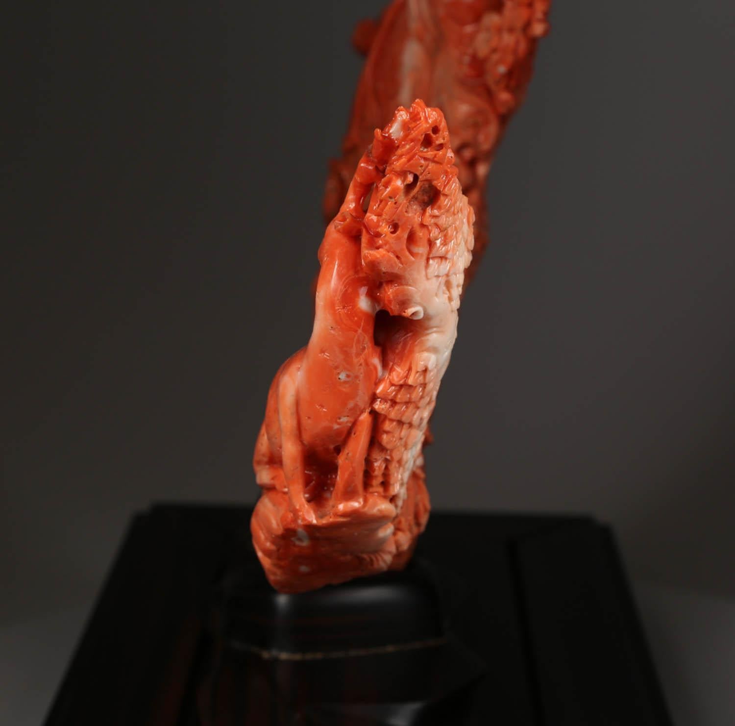 Exceptional Chinese Carved Coral Figure of a Guanyin with Deer For Sale 5