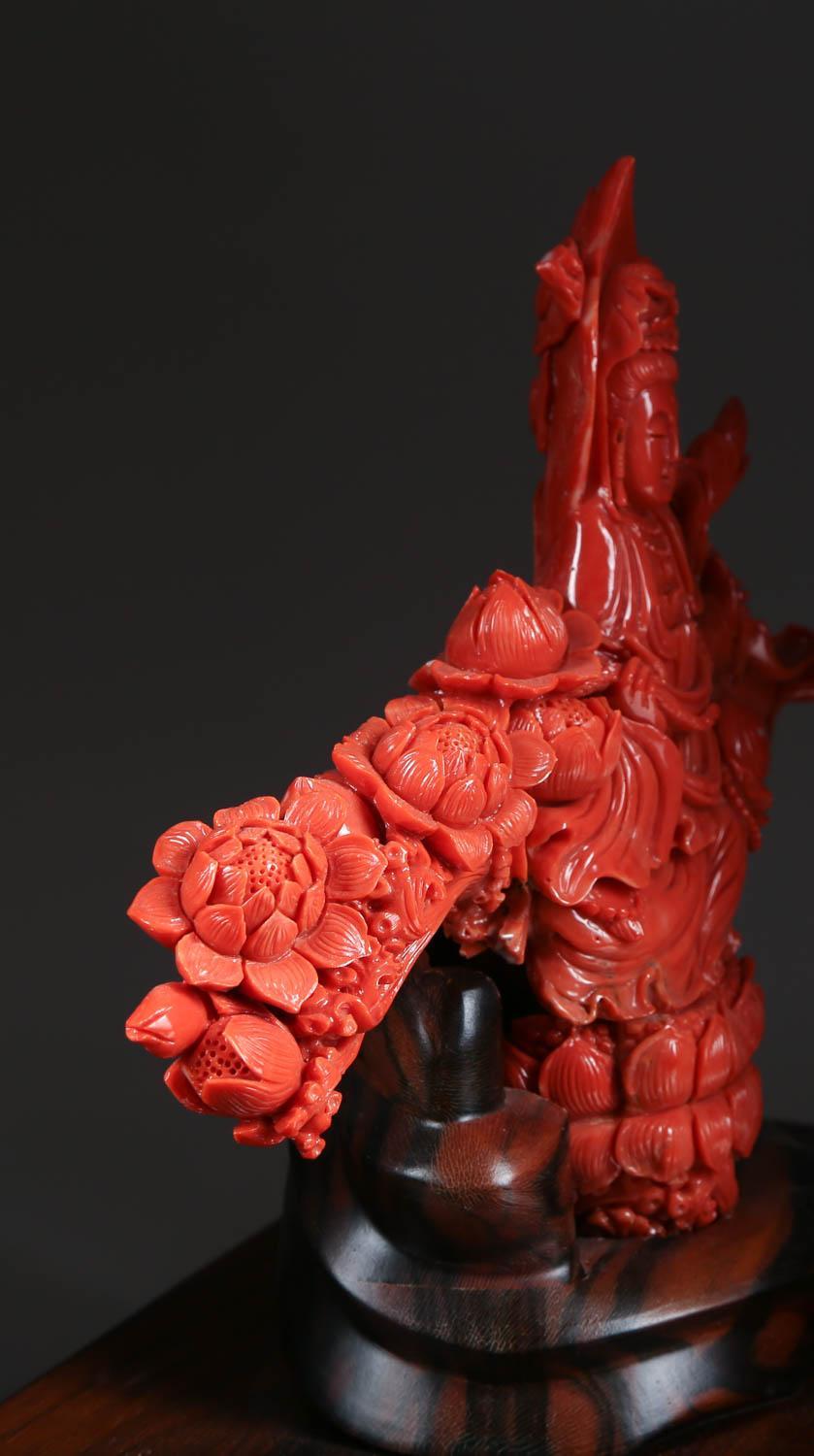 Exceptional Chinese Carved Coral Figure of a Seated Guanyin 1