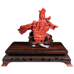 Exceptional Chinese Carved Coral Figure of a Seated Guanyin