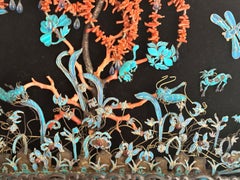 Exceptional Chinese Coral Feather-Inlaid Zitan Table Screen Late Qing Dynasty