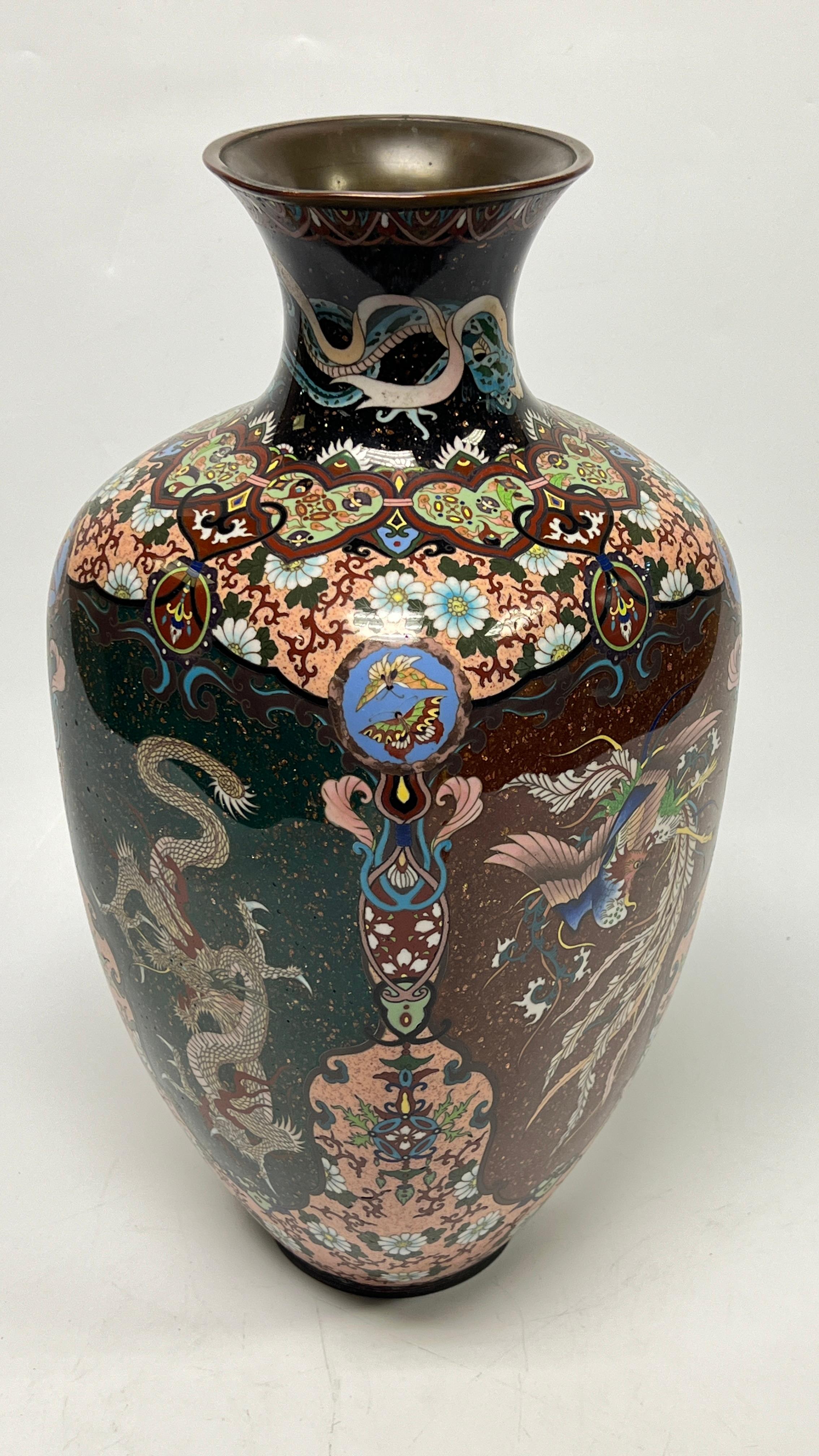 Metal Exceptional Chinese or Japanese Cloisonne Vase Depicting Dragons