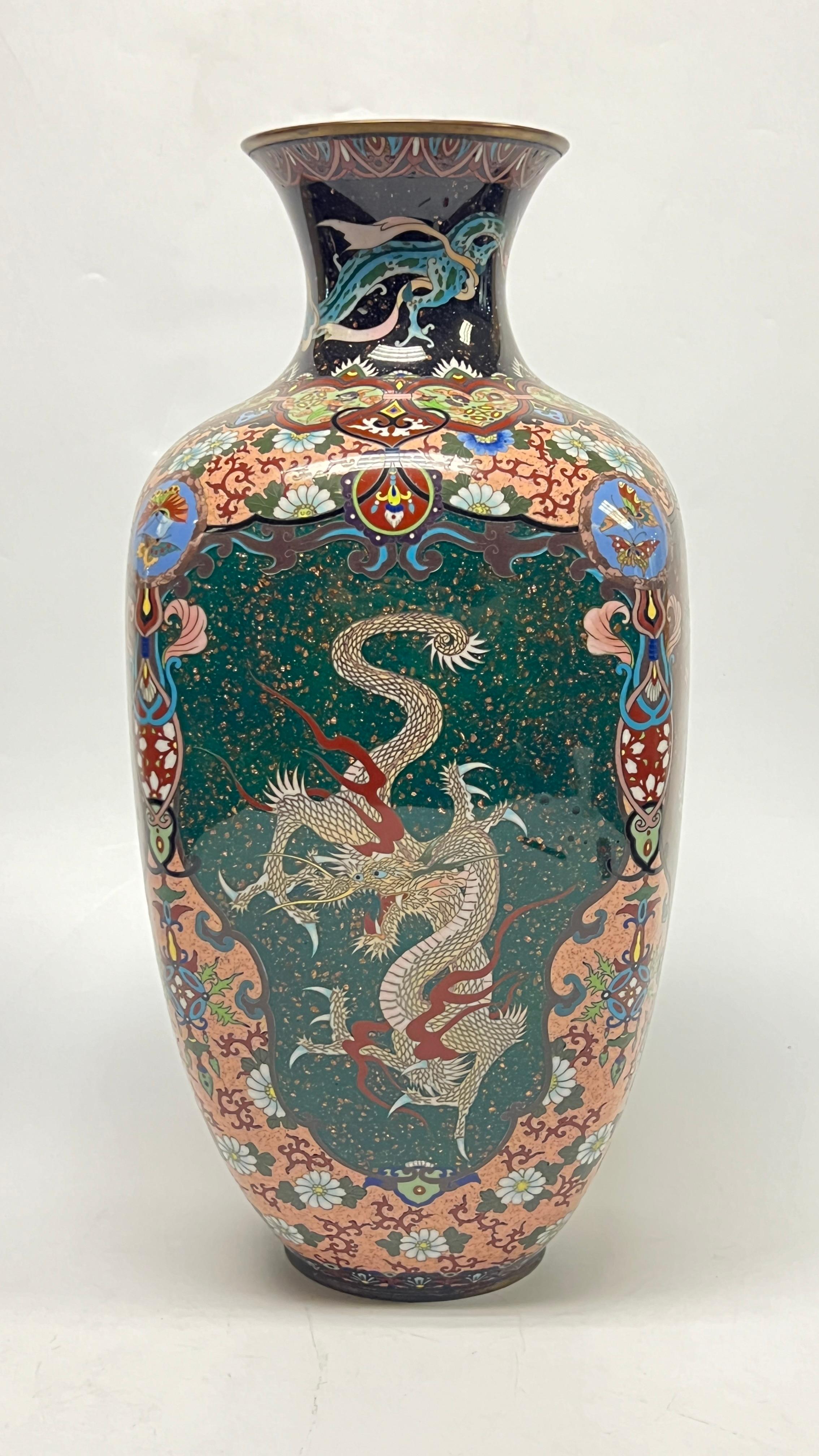 Exceptional Chinese or Japanese Cloisonne Vase Depicting Dragons 2