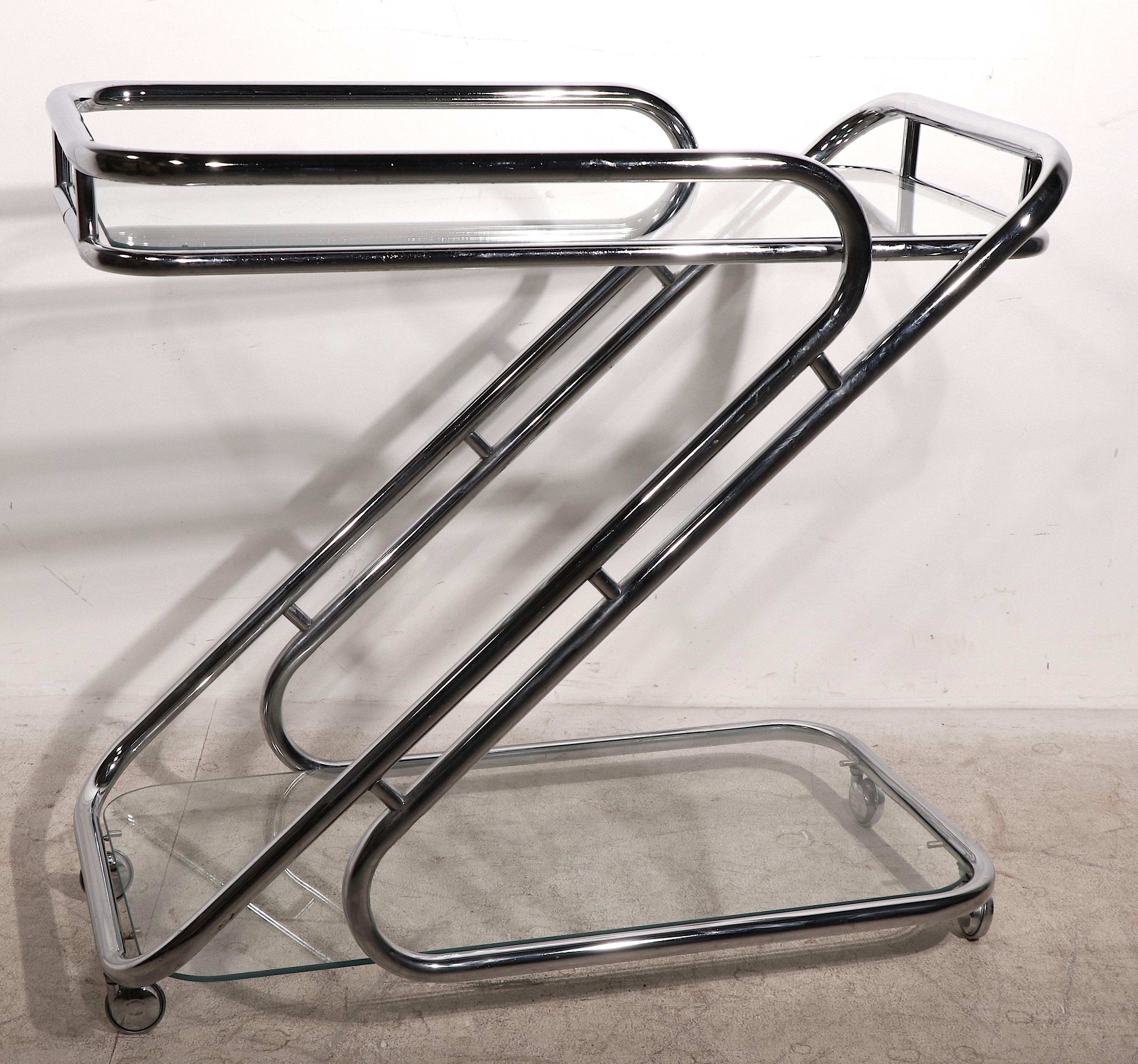 Post-Modern Exceptional Chrome and Glass Bar Cart, ca. 1970's For Sale