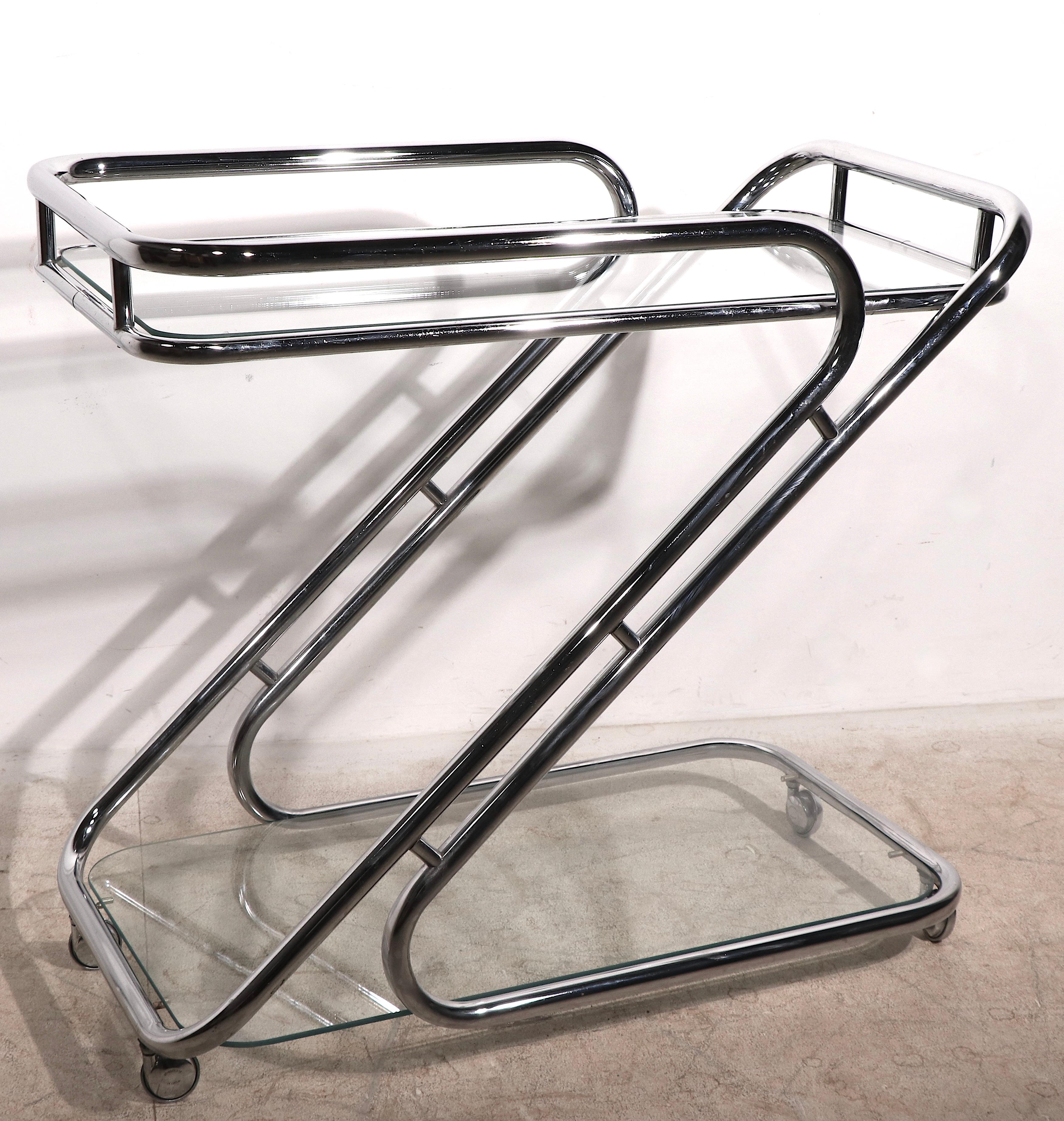 American Exceptional Chrome and Glass Bar Cart, ca. 1970's For Sale