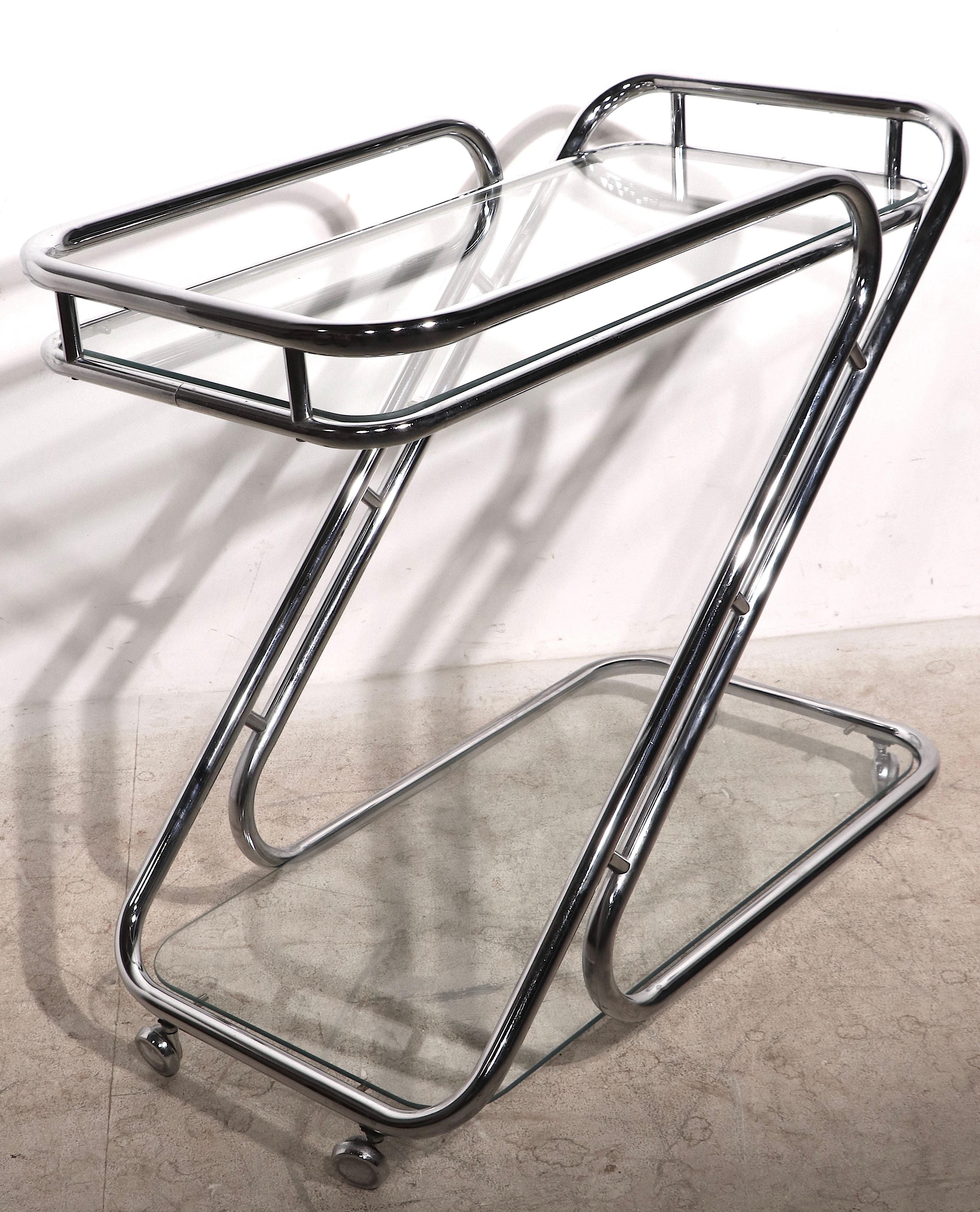 Exceptional Chrome and Glass Bar Cart, ca. 1970's In Good Condition For Sale In New York, NY
