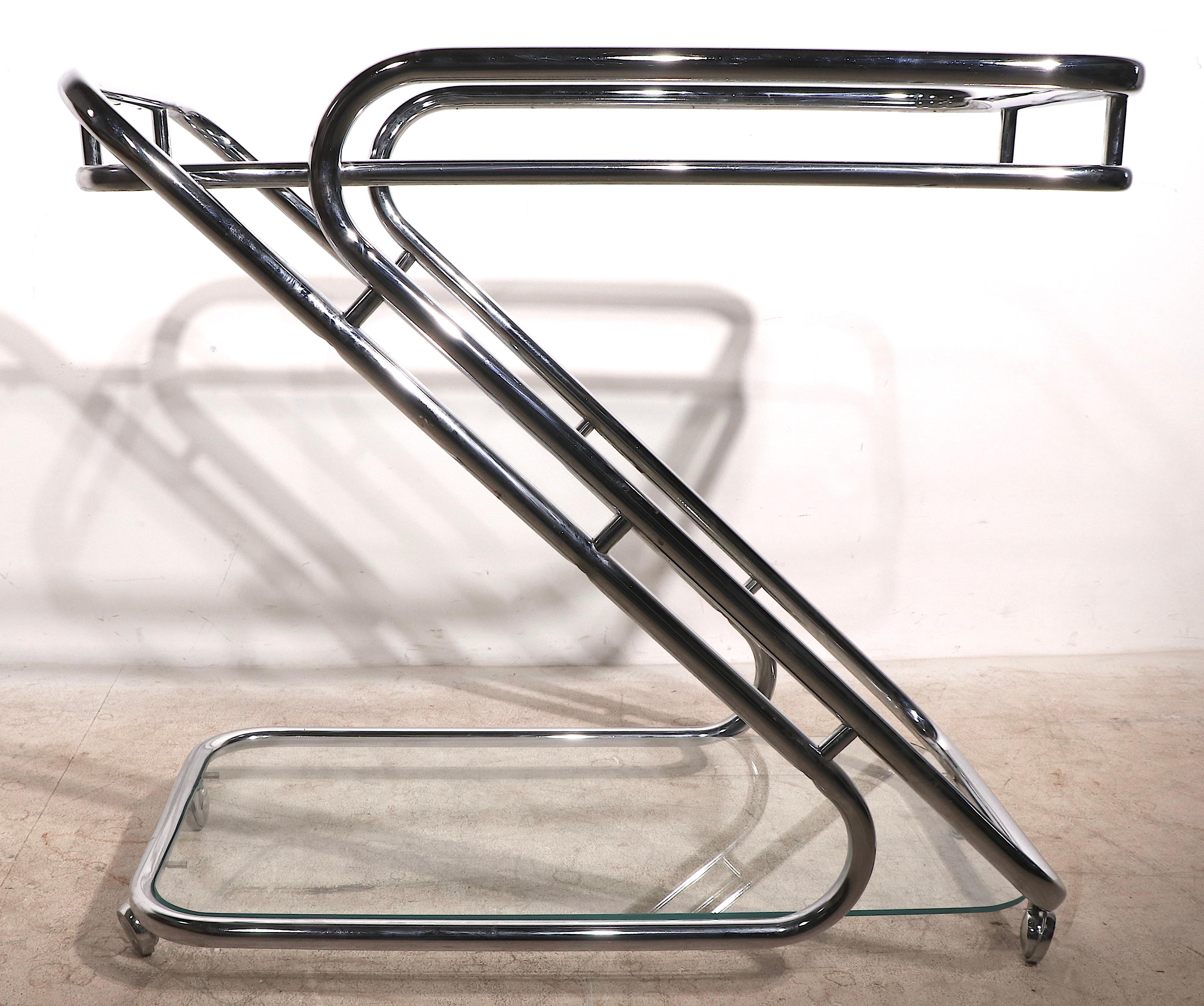 Late 20th Century Exceptional Chrome and Glass Bar Cart, ca. 1970's For Sale
