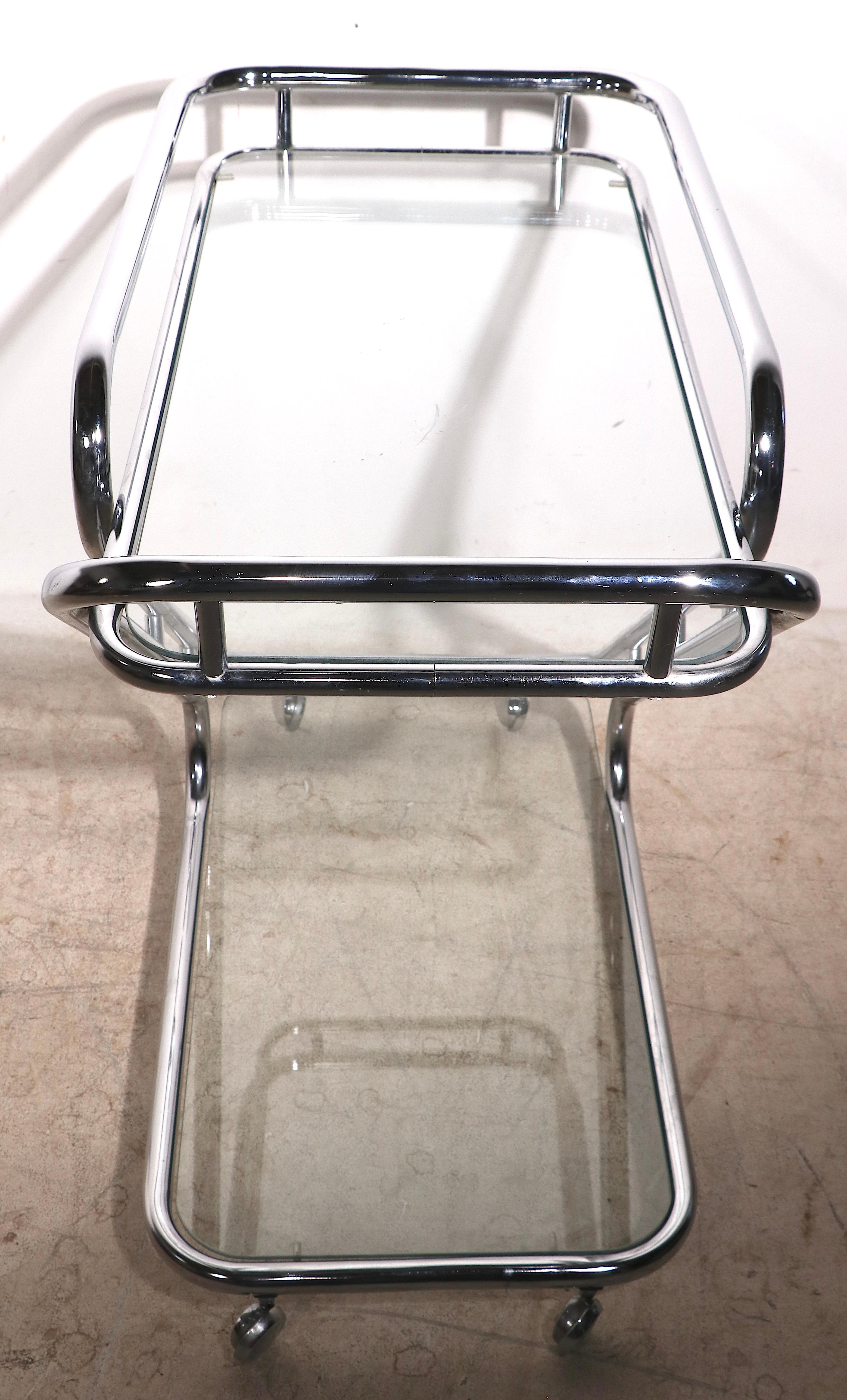 Exceptional Chrome and Glass Bar Cart, ca. 1970's For Sale 1