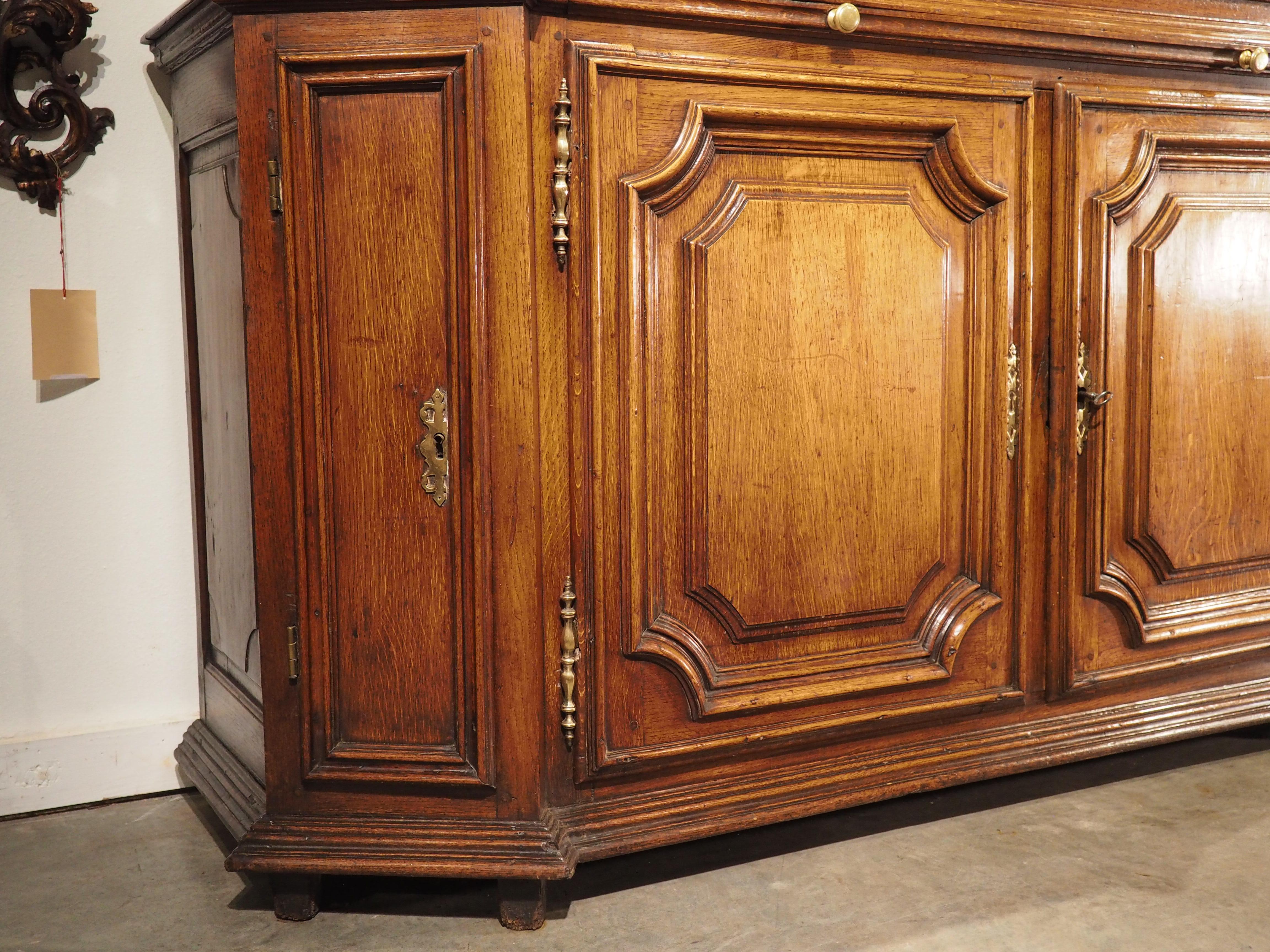 Hand-Carved Exceptional Circa 1700 French Oak Buffet Deux Corps For Sale